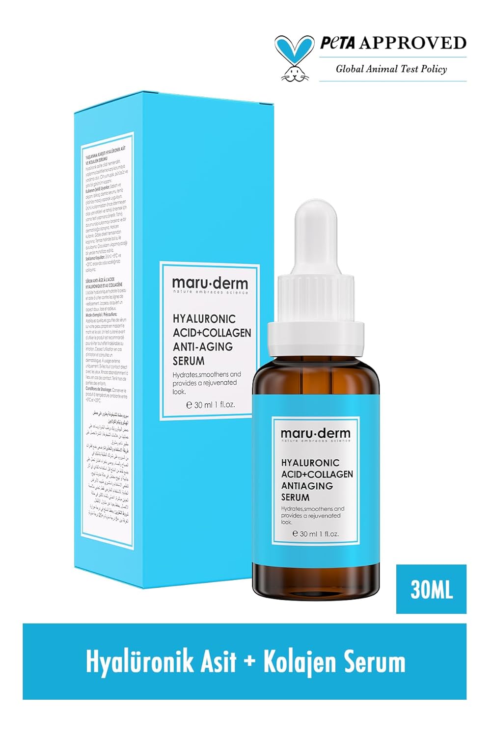 Maruderm Hyaluronic Acid & Collagen Anti-Age Skin Care Serum – Hydrating Face Serum with Niacinamide & Peptides – Plumping, Smoothing & Moisturizing Serum for Daily Skincare – 30ml
