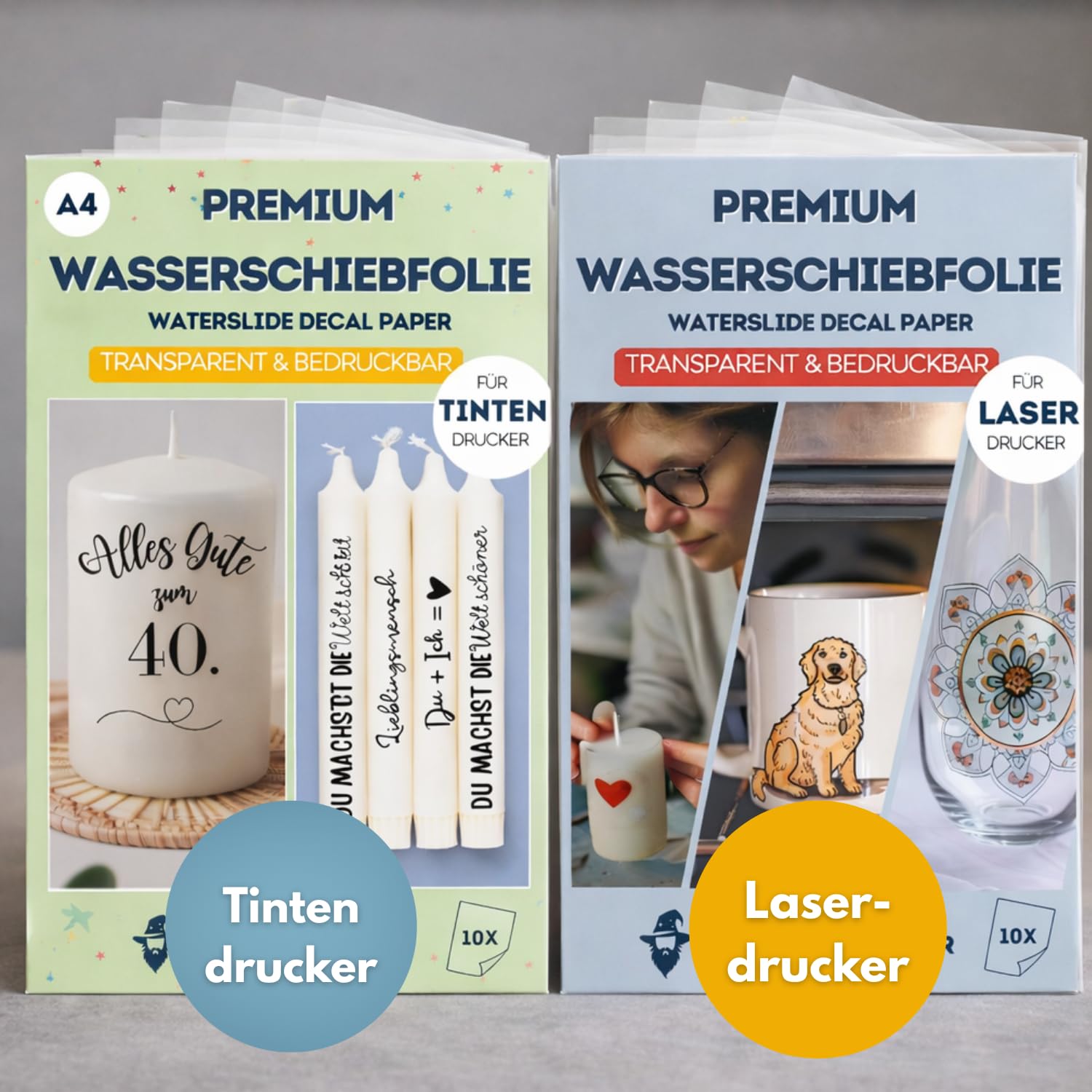 Premium Wasserschiebefolie Transparent – 10 Blatt A4 – Für Tintenstrahldrucker – Perfekt für Kerzentattoos & DIY – Inkjet Folie für Kerzen, Glas, Holz & mehr