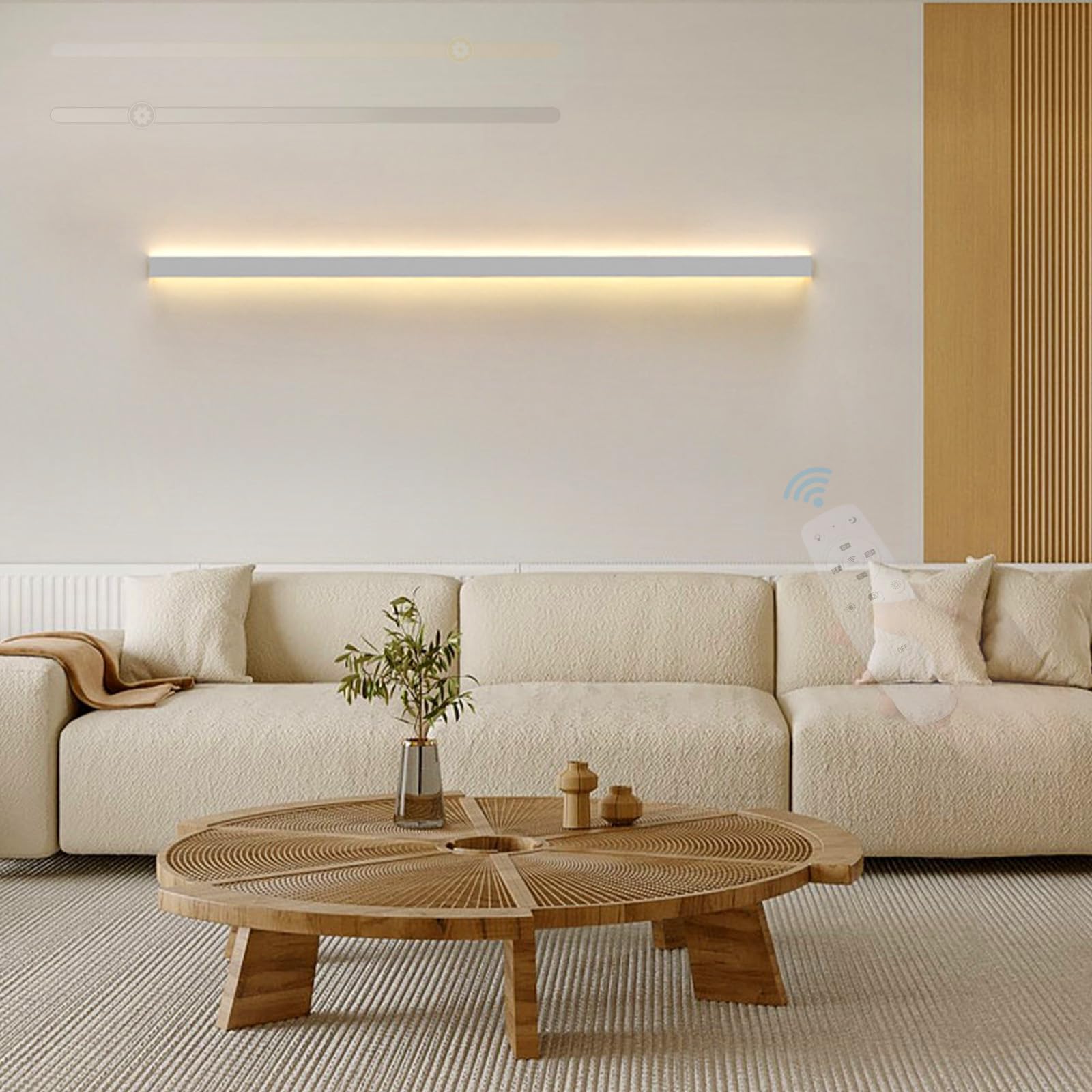 Modern Linear Dimmable LED Wall Sconce with Remote Control - Versatile Aluminium & Acrylic Indoor Lamp for Living Room, Bedroom, Hallway, and Corridor (3000K-6500K)