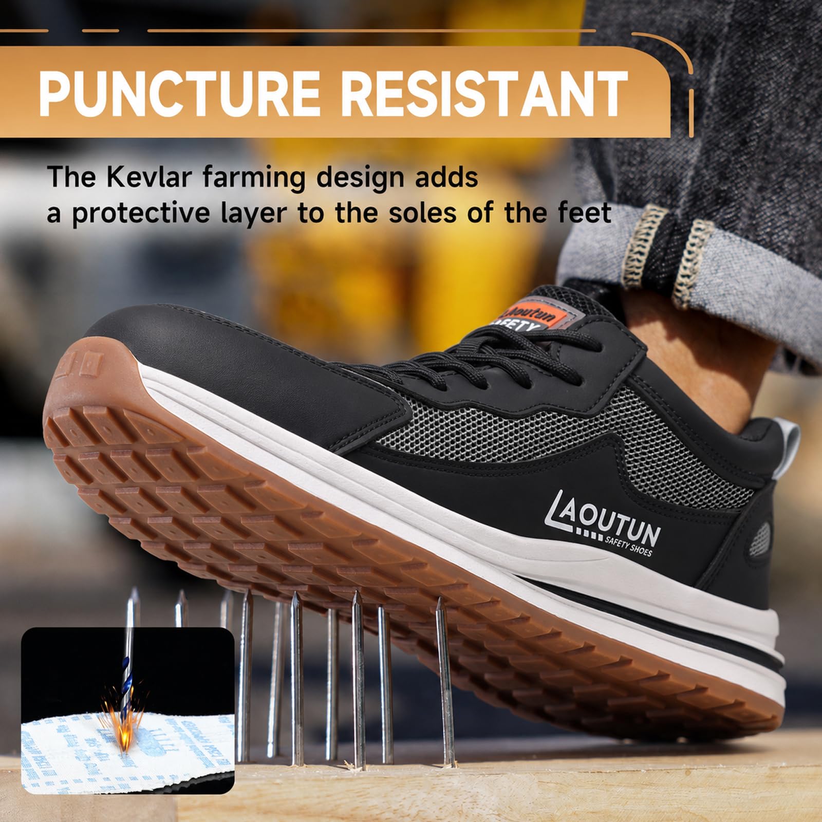 LAoutun Zapatillas de seguridad para hombre, con puntera de acero