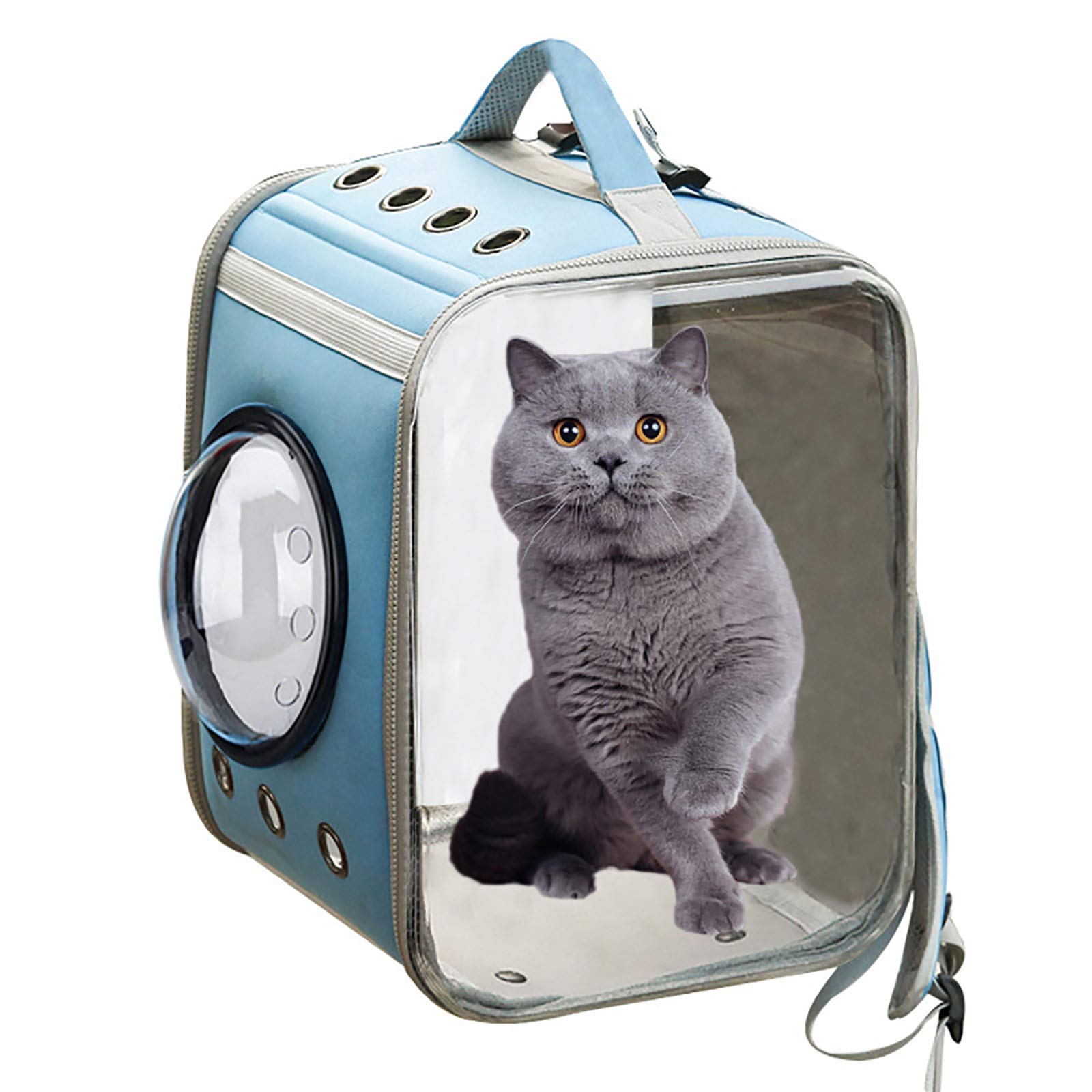 Sac à dos pour chat capsule spatiale bleu idéal pour vos balades et sorties chez le vétérinaire
