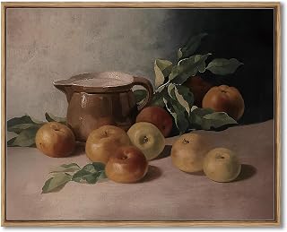 AIMAILON Vintage Framed Canvas Wall Art Decor for Living Room Kitchen Autumn Apple Harvest Artwork Retro Print Painting Classical Ripe Fruit Pictures Desktop Decoration 8x10