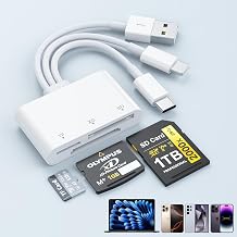 SD Card Reader for iPhone, 3-in-3 Lightning + USB A + USB C Connector Memory Card Reader for SD/TF/XD Card, XD Card Reader Plug and Play, Multi Micro SD Card Reader for iPhone/iPad/Android/MacBook/PC