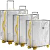 Sadnyy 3 Pieces Clear Luggage Cover PVC Suitcase Luggage Protector for 20 24 28 Luggage Waterproof Cover(Black Border,Left Opening Style)