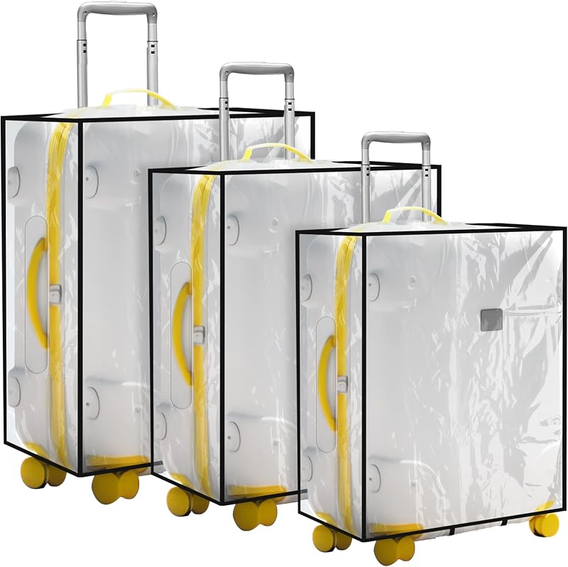 3 Pieces Clear Luggage Cover PVC Suitcase Luggage Protector for 20" 24" 28" Luggage Waterproof Cover(Black Border,Left Opening Style)