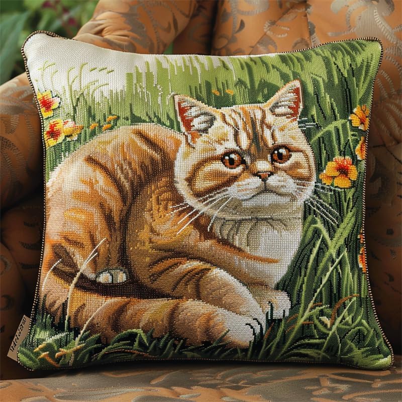 Walluminati DIY 11CT Stamped Cross Stitch Pillow Kits, Cute Penguin Needlepoint Pillow Kit Embroidery Pillowcase Counted Needlepoint Handmade Cushion Cover Home Sofa Decoration 18x18inch