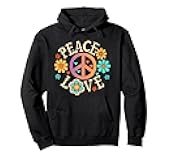 Retro 60s 70s Groovy Hippie Flowers Peace Sign Peace Love Pullover Hoodie