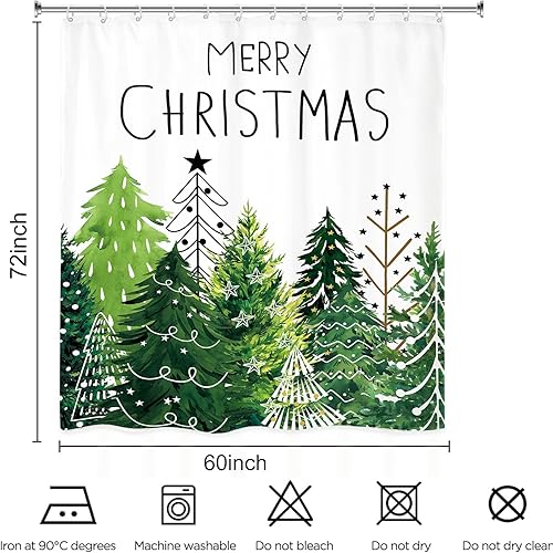 Miniatura 3 de Cortina de ducha con árbol de Navidad, 60 pulgadas de ancho x 72 pulgadas de largo, juego de accesorios de decoración de poliéster impermeable con