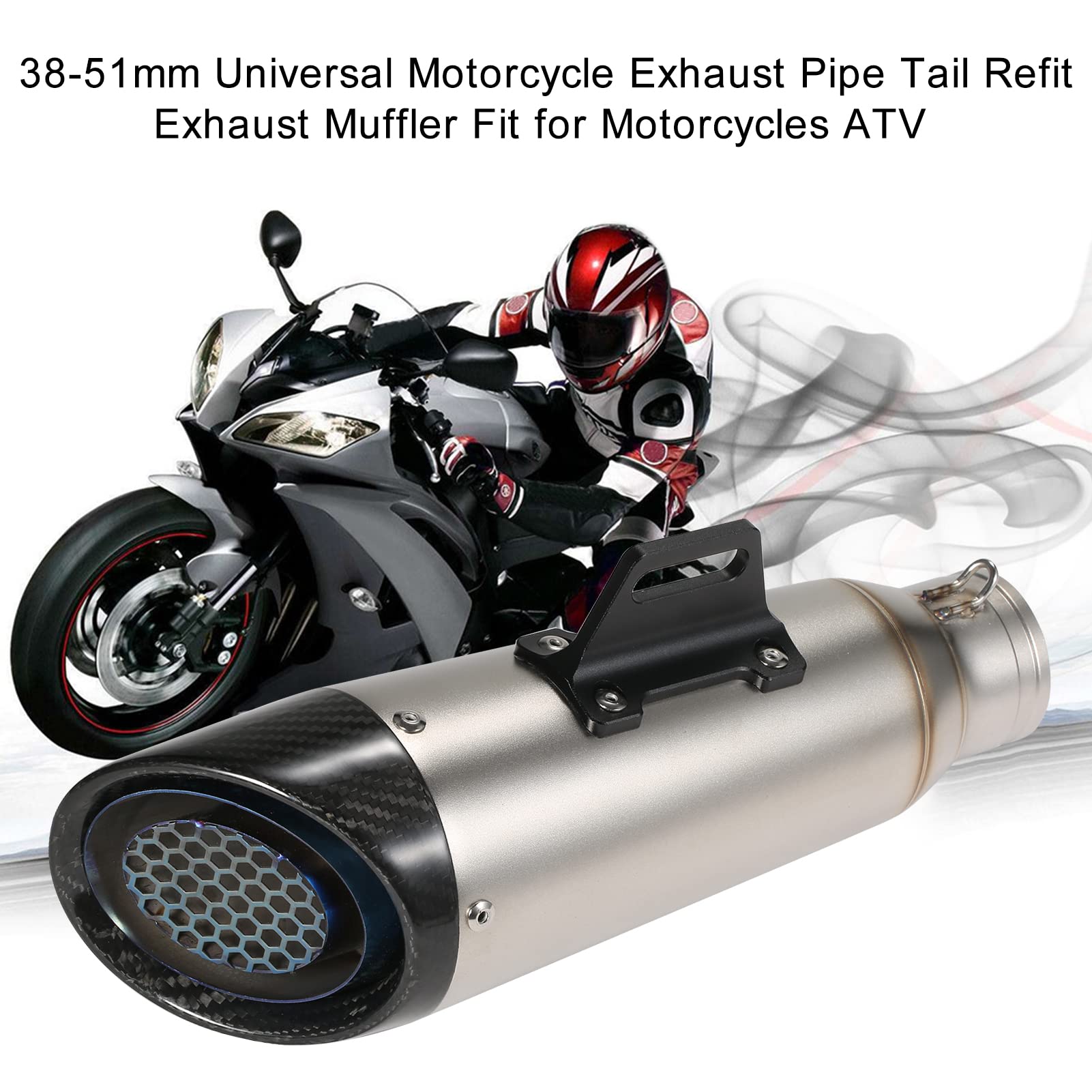 Domary Rura Wydechowa Motocykla Uniwersalny Koniec Tłumika 38-51 Mm Rura Tłumika ATV Off Road Wydechowa Stal Nierdzewna z Zestawami Montażowymi do Motocykli Quady Rowery Rowery (Niebieski)