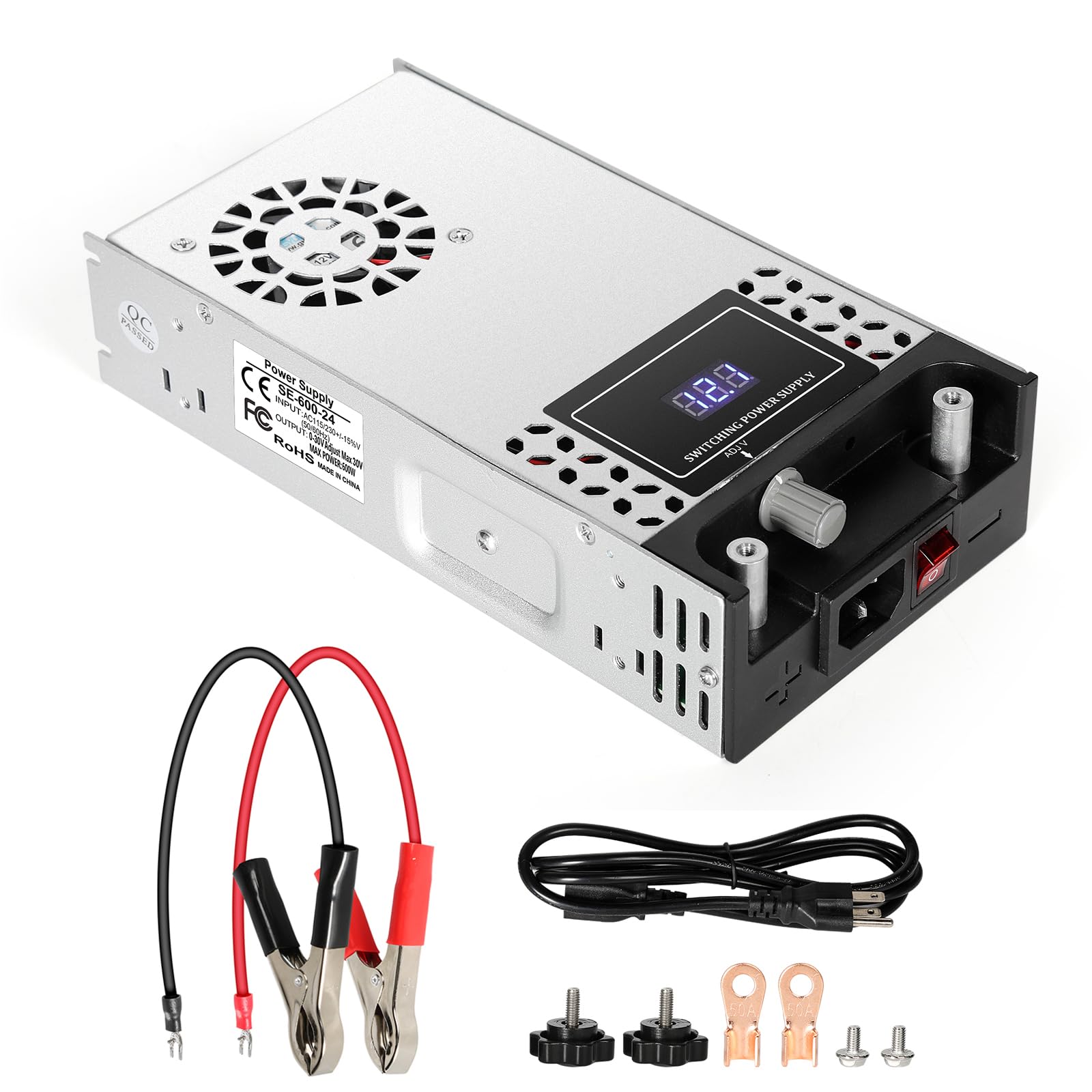 DEWIN Alimentatore LED 12V,600W 50A 0-15V Alimentatore Regolabile trasformatore 220V 12V Alimentatore Switching AC230V a DC12V for Strisce LED,Radio