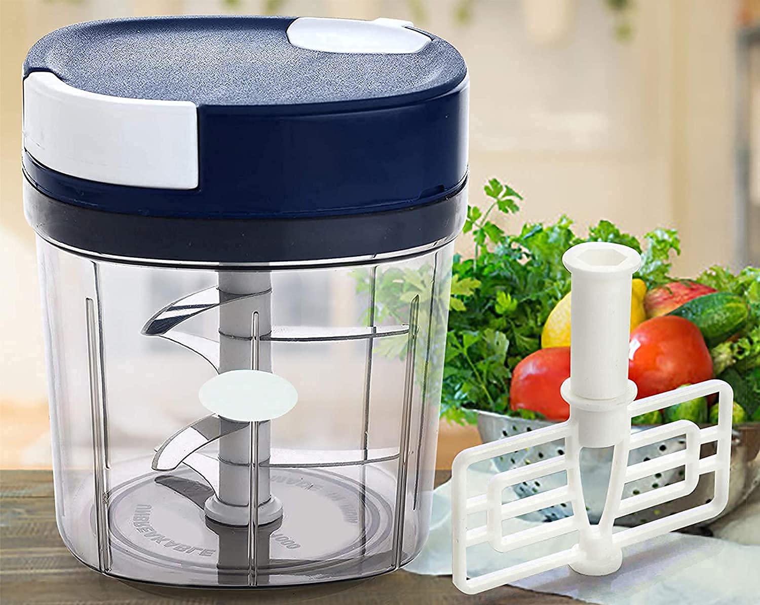 kapdendra 1000ml Big Size Vegetable Chopper Quick Chopper Kitchen Dori Chopper Handy Vegetable and Fruit Chopper Manual Chopper Onion Dry Fruit Salad Maker Vegetable Chopper (XXL Chopper 1000ml)
