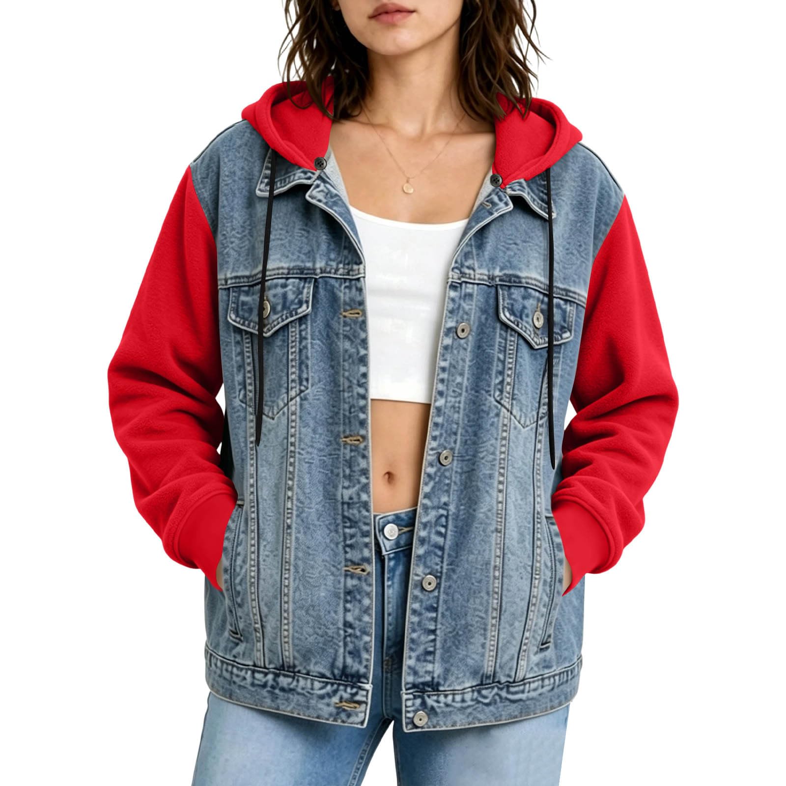 Jeansjacke Damen Übergangsjacke Kapuzenjacke Sweatjacke Damen-jacken