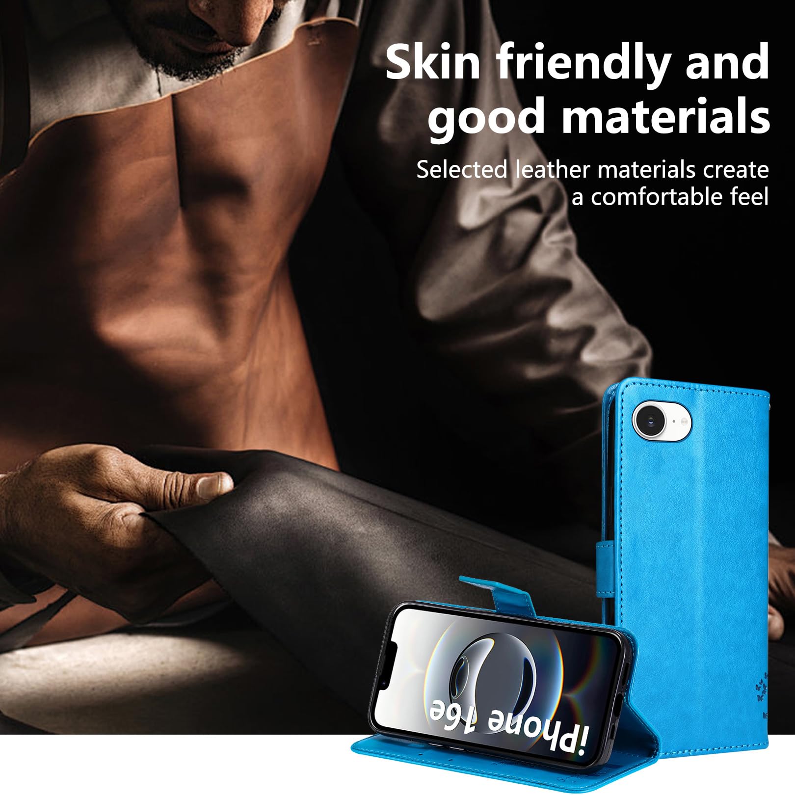 Cover per iPhone 16e Custodia Cover in Pelle Portafoglio a Libro con Pellicola Vetro Temperato Porta Carte Magnetica Cover Flip Case Cuoio Antiurto Custodia per iPhone 16e-Blu
