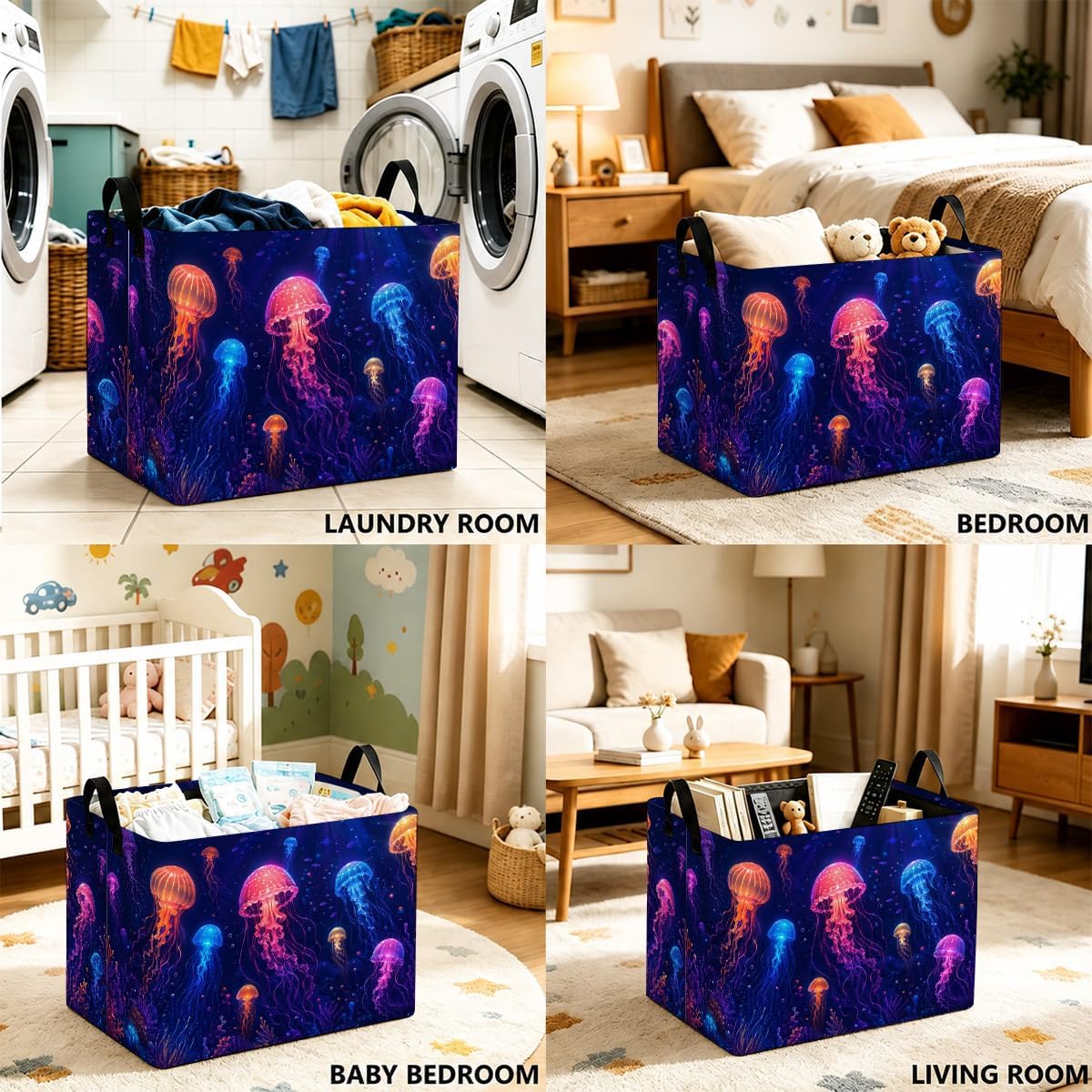 Glowing Jellyfish Storage Basket 56L, Laundry Hamper Gift Organizer image 5