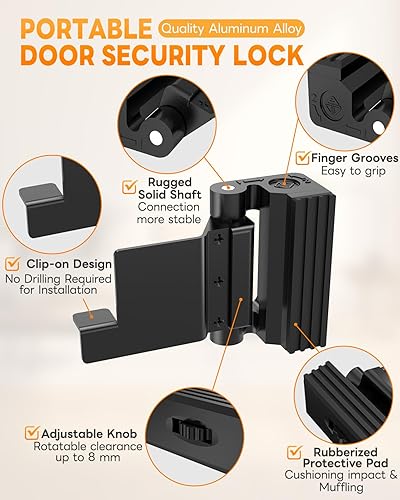 Miniatura 4 de Cerradura de puerta portátil para viajes, cerradura de refuerzo de puerta ajustable sin perforación, tapón de pestillo adicional para habitación de