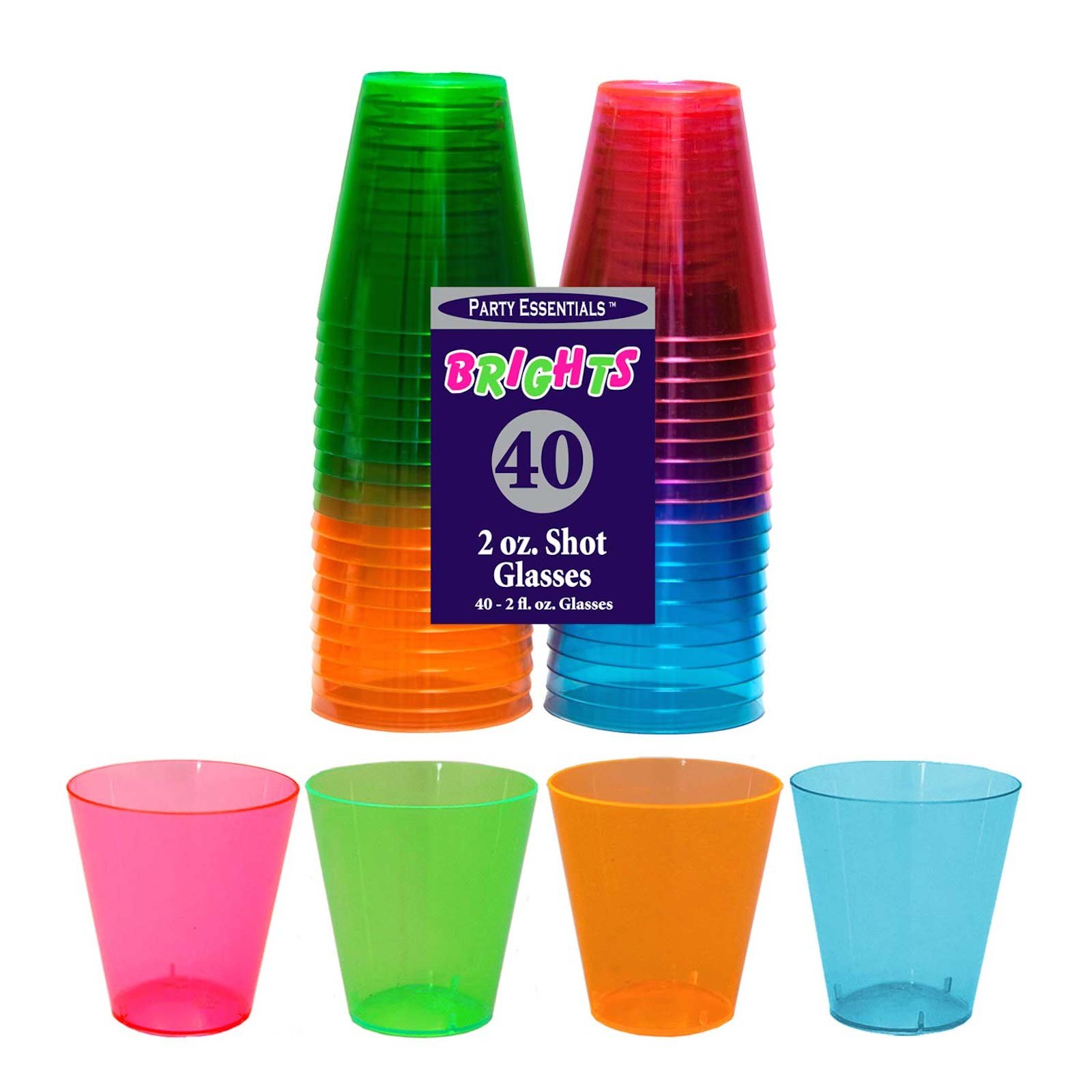 Party Essentials N24090 Hard Plastic Shot Gl, 2 oz, Assorted Neon Colors (Pack of 800)