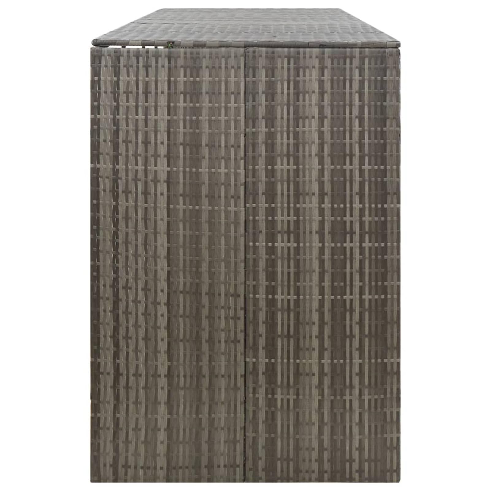 Copribidoni Spazzatura Esterno, Bidoni Spazzatura Esterno, Contenitori Rifiuti Esterno, Porta Bidoni Spazzatura Esterno 4 Bidoni, Copribidone Quadruplo, in Polyrattan Grigio 274x80x117 cm