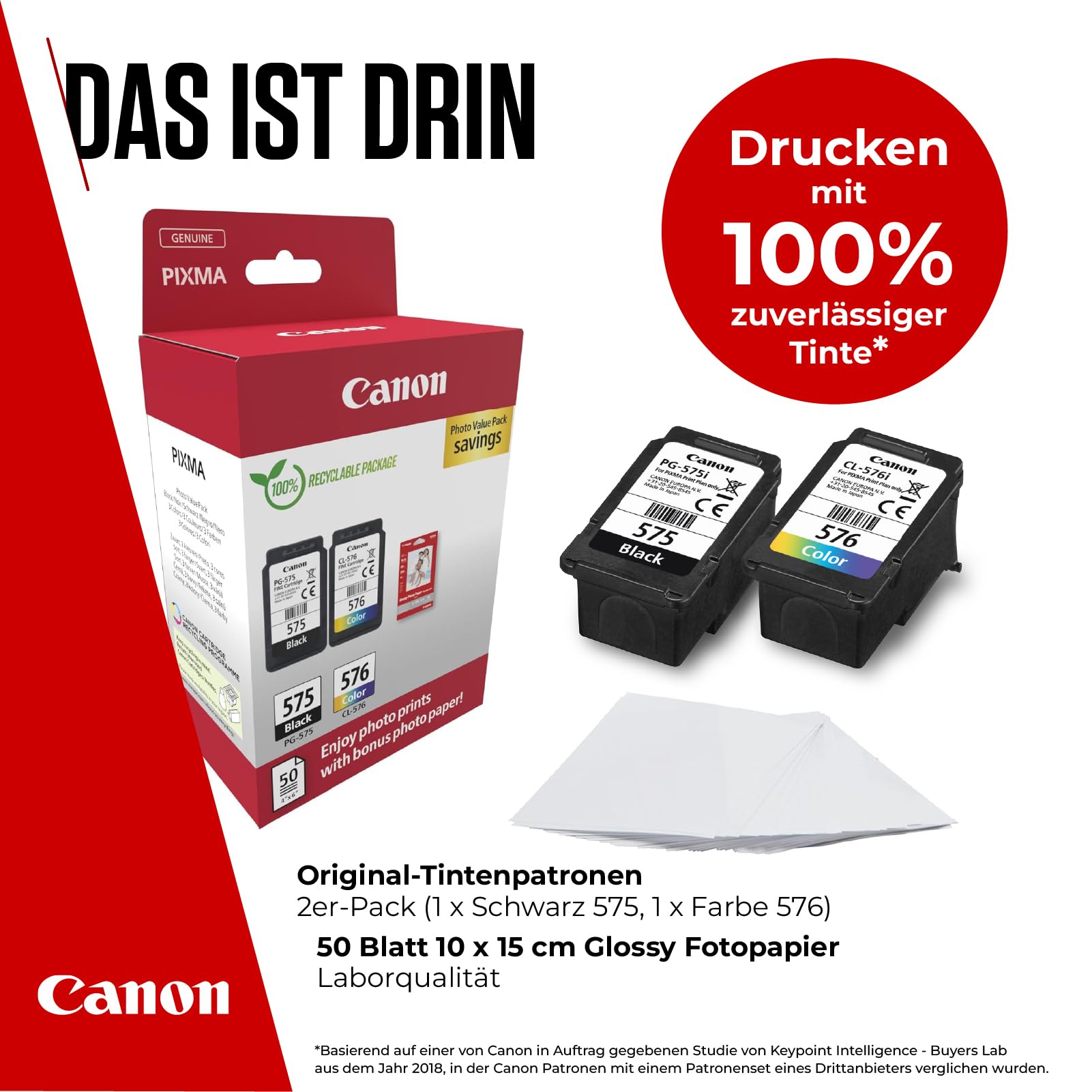 Canon PG-575 CL-576 Original Tintenpatronen 2er Pack mit 4x6 Fotopapier 50 Blatt