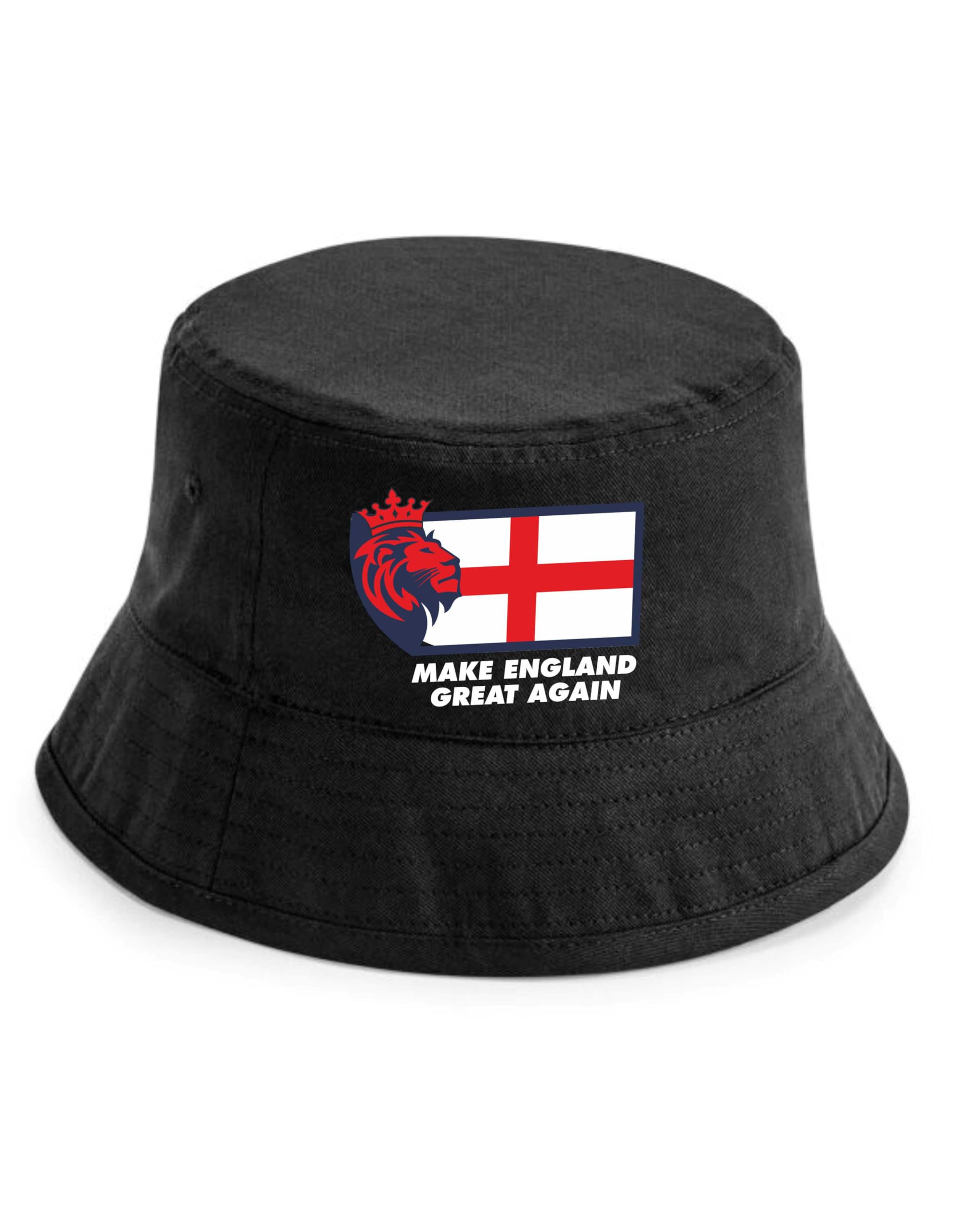 Print4u Unisex Black Bucket Hat Make England Great St George Cross Lion Head Patriot English Lxl