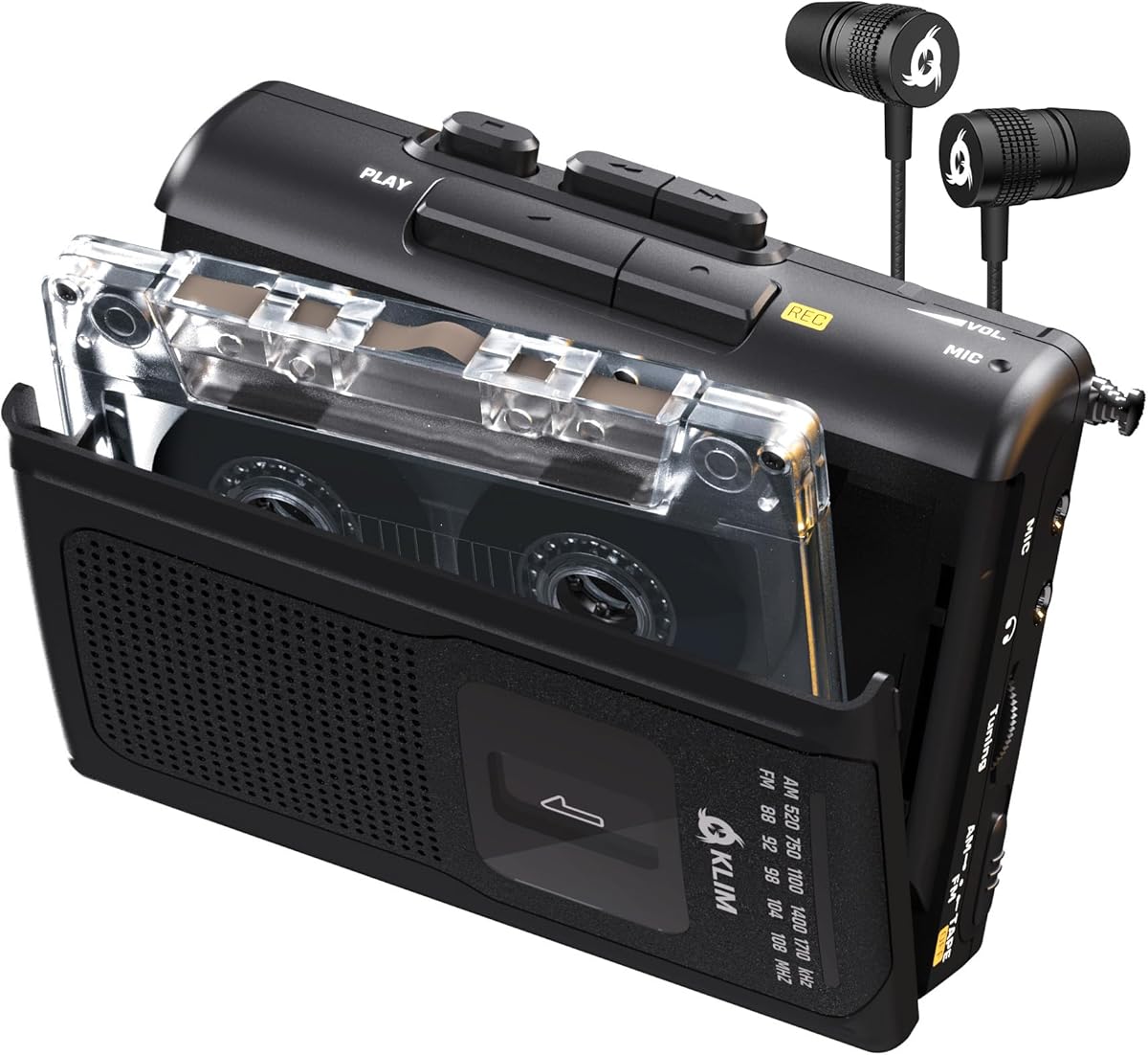KLIM K8 Reproductor Cassette con Auriculares F1 - Nueva versión - Walkman Cassette Player - Am/FM Radio - Micrófono y Altavoz Integrados - Conector para Auriculares y Auriculares