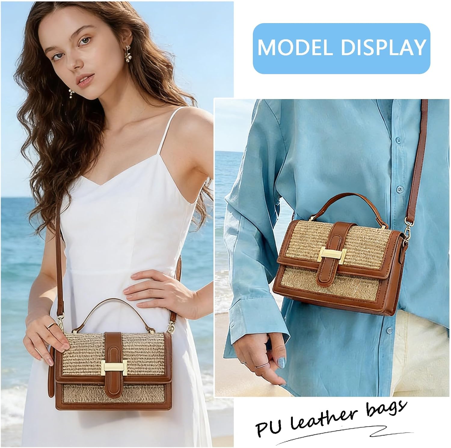 Straw Crossbody Bags for Women Summer Vacation Shoulder Handbag Trendy Top Handle Beach Purse