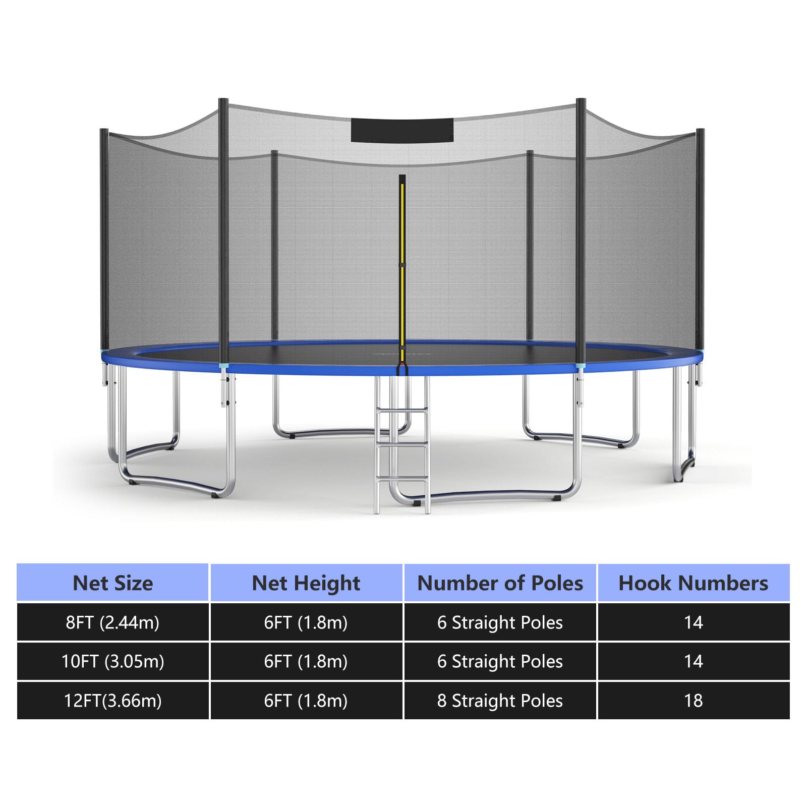 LIFEZEAL Rete di sicurezza esterna per trampolino, alta 180 cm, nero, Ø 305 cm