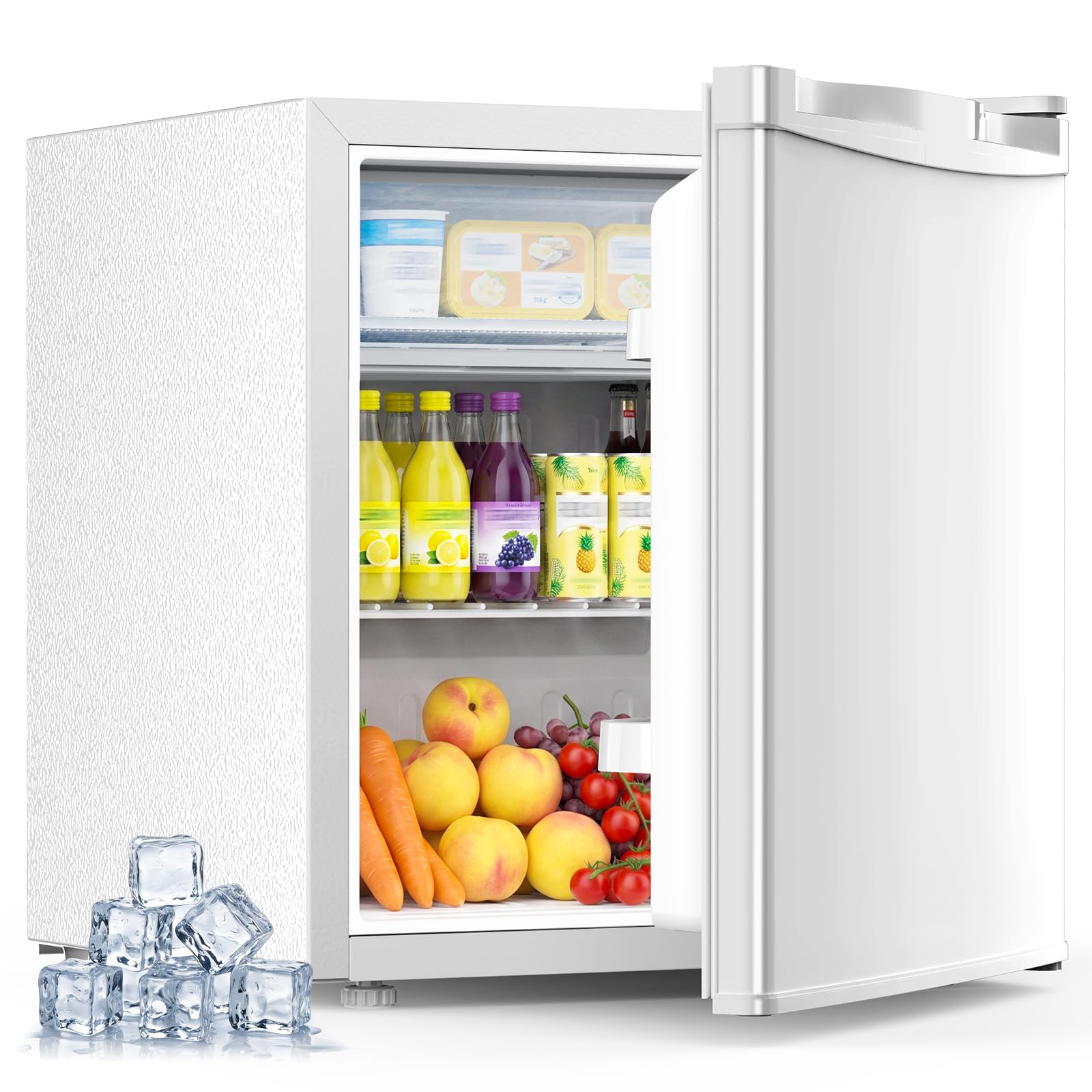 Kismile 1.3 Cu.Ft Mini Fridge with Freezer, Compact Refrigerator for Dorm | Adjustable Shelves, 7 Temperature Settings, Low Noise, Reversible Single Door Small Fridge for Office, Bedroom, Apartment, White