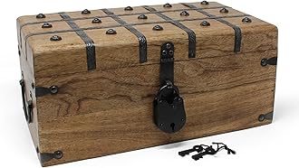 Nautical Cove Treasure Chest Wooden Box with Antique Iron Lock and Skeleton Key - Storage and Decor (Large 14 x 7.75 x 6")