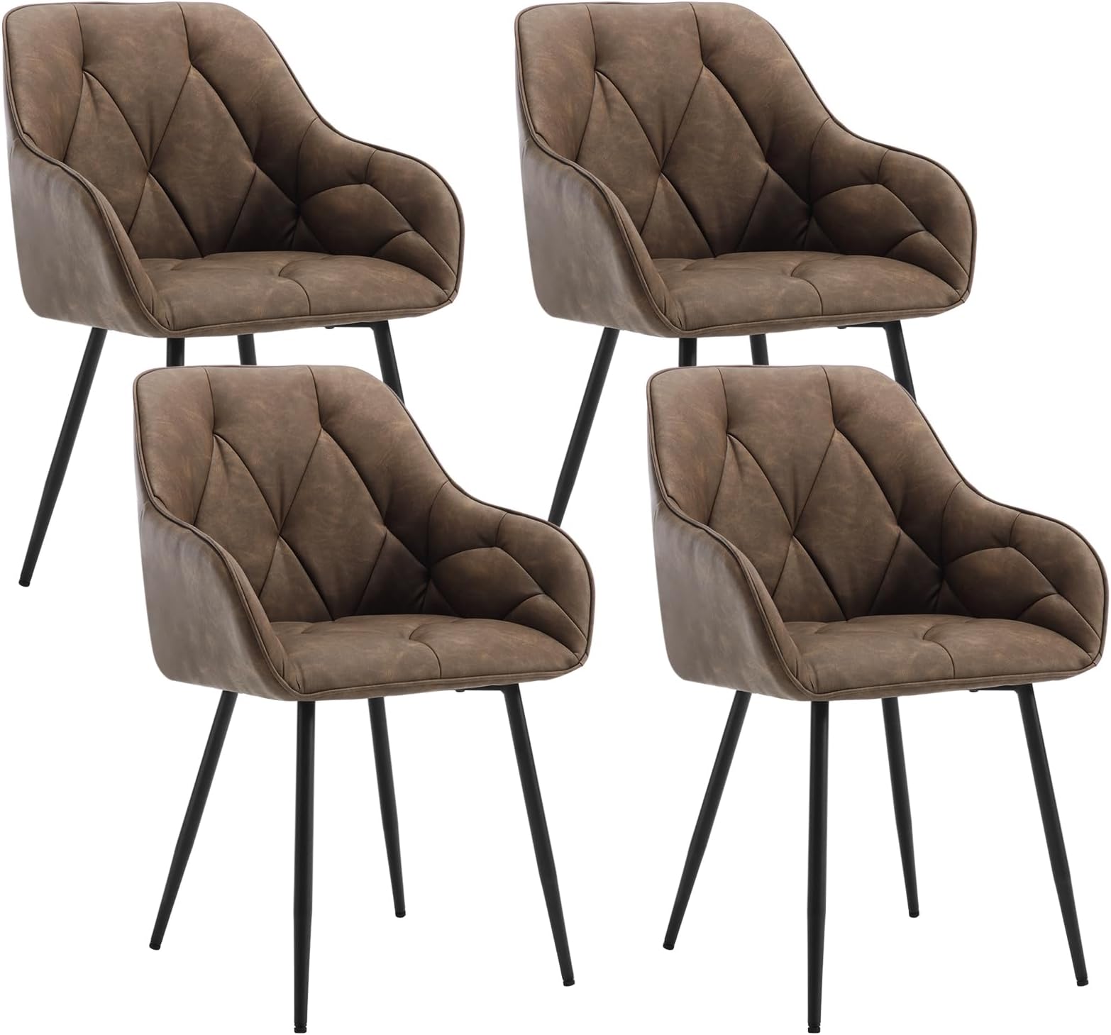 Lot De 4 Chaises De Salle à Manger ECD Germany – Olive, Simili, Dossier Haut, Accoudoirs, Design Moderne