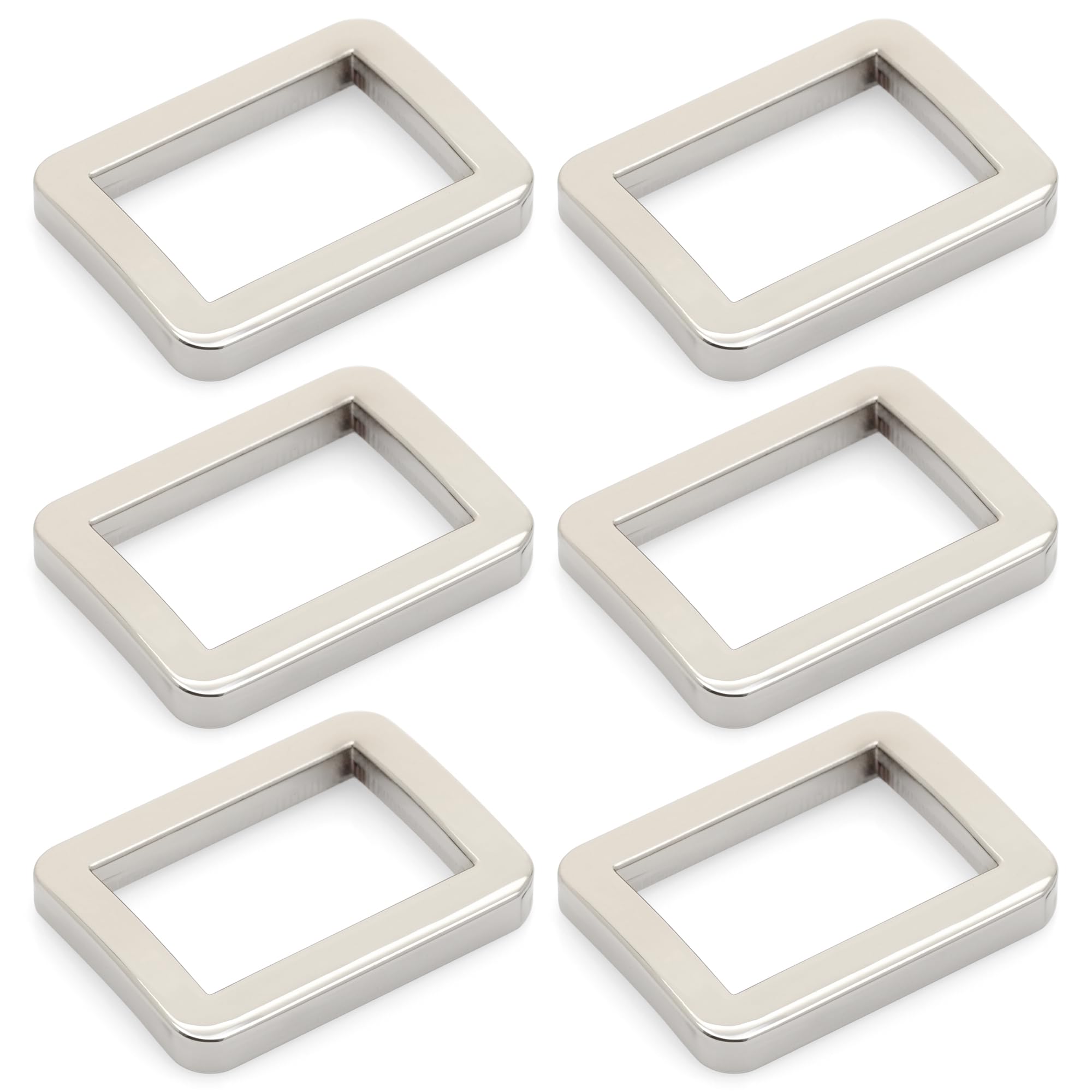 CRAFTMEMORE Metal Flat Rectangle Rings Buckle for Bag Belt Strap Heavy Duty Loop Quality Finish 6 Pack VTLP (1 Inch (25 mm), Silver)