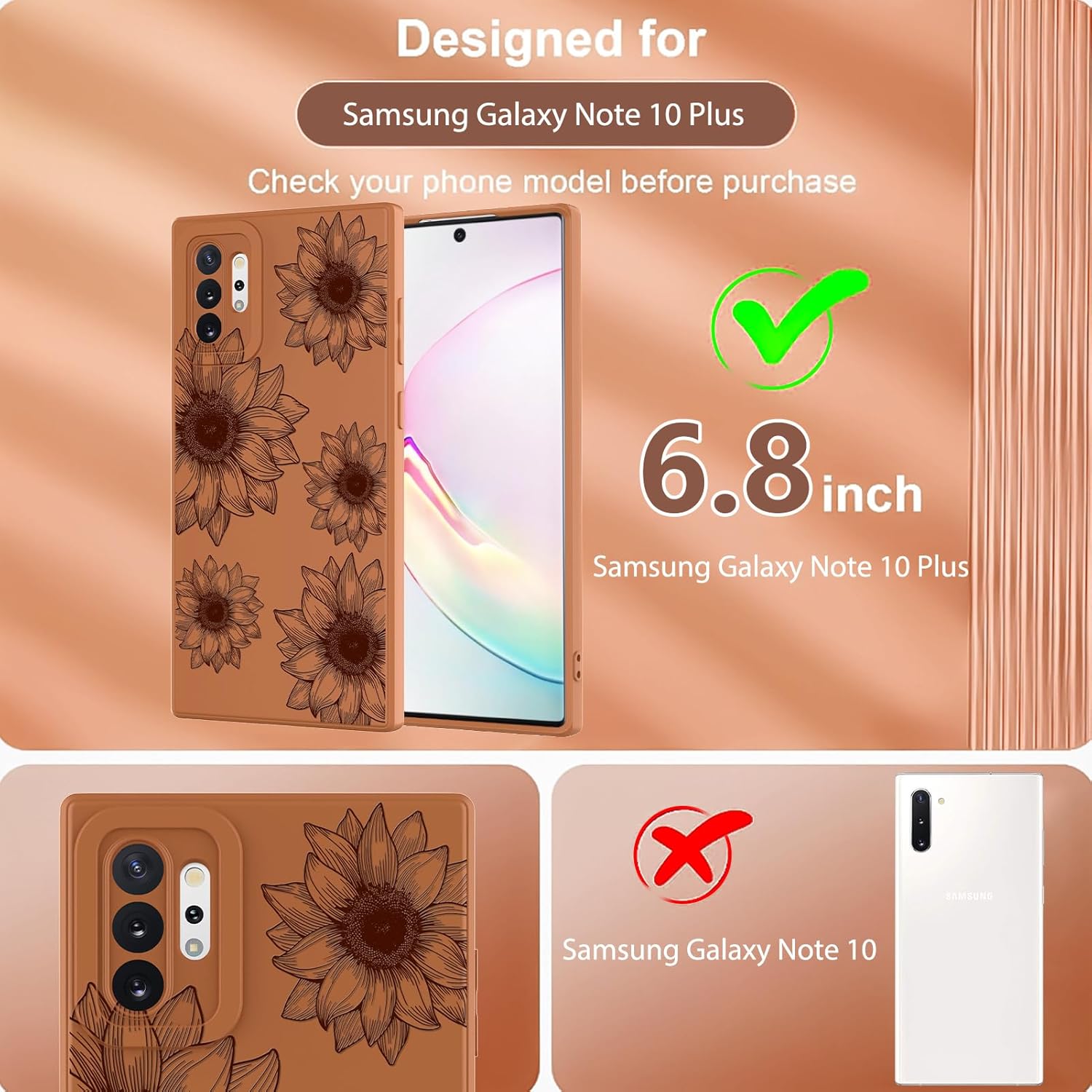 OOK Floral Case for Samsung Galaxy Note 10 Plus Case, Cute Sunflower Floral Blooms Design Soft TPU Shockproof Protective for Women Girls Phone Cover- Brown Flower - Image 2