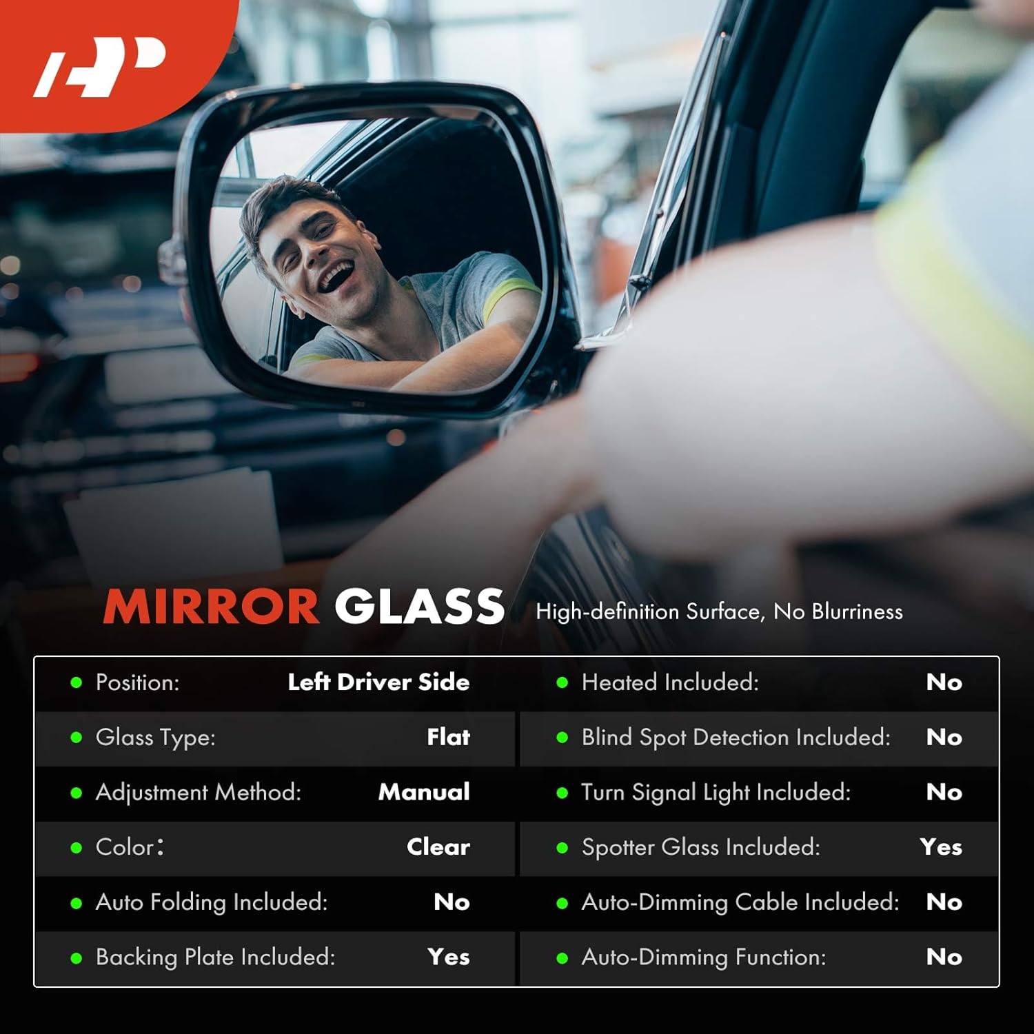 A-Premium Left Driver Side Non-Heated Mirror Glass with Backing Plate - Compatible with Hyundai Elantra 2017 2018 2019 2020 - Exterior Side View Flat Mirror with Spotter Glass