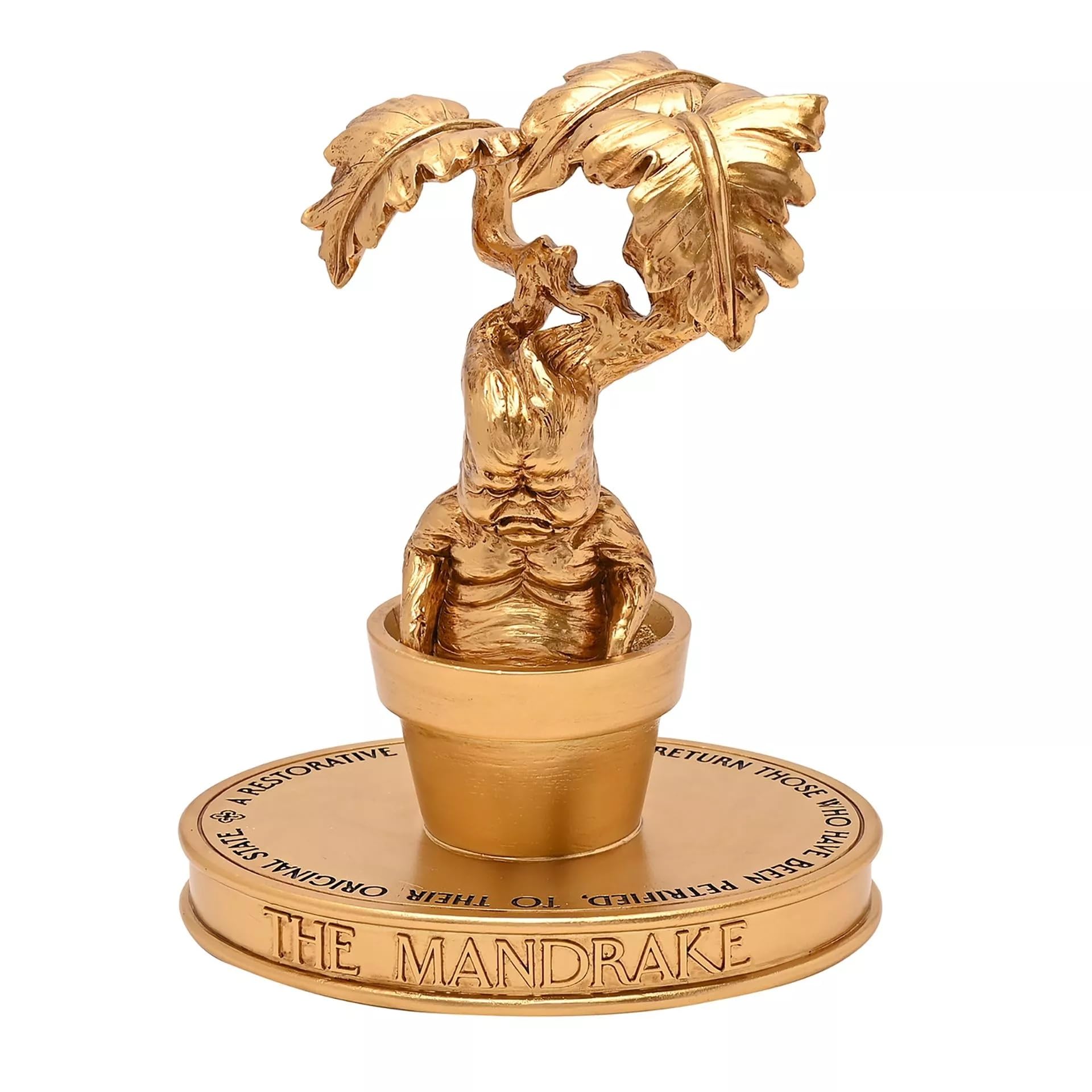 Widdop And Co Gold Warner Bros Harry Potter Herbology Mandrake Figurine, En Finish, Collectible Display Piece With Engraved Base