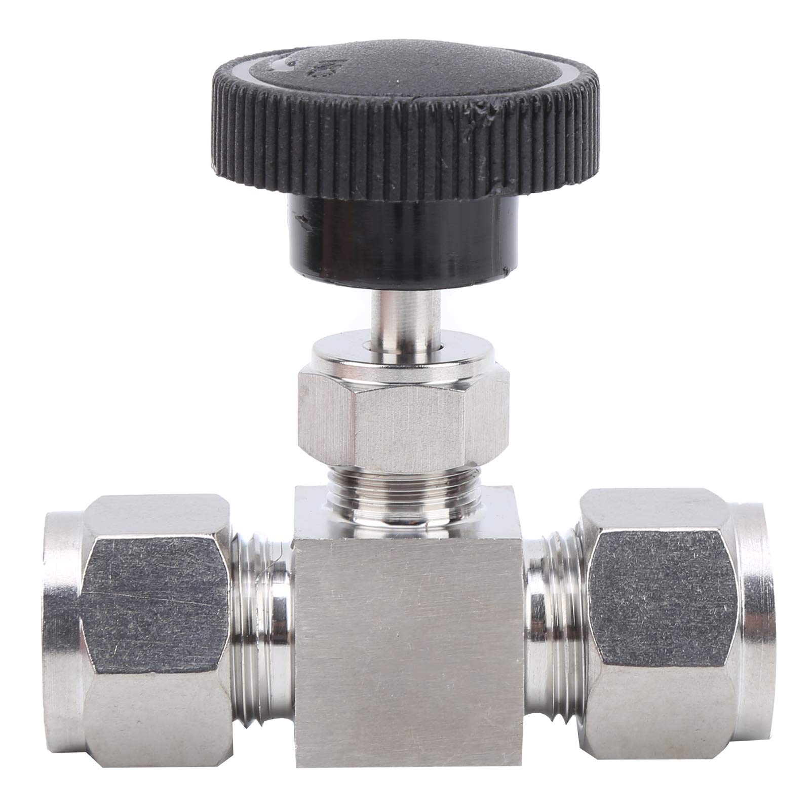 Vanne de débit, vanne à pointeau, vanne en Acier Inoxydable 304 Contrôle de débit à Aiguille Haute Pression à 2 Voies pour Eau gaz Liquide(F1 / 2)