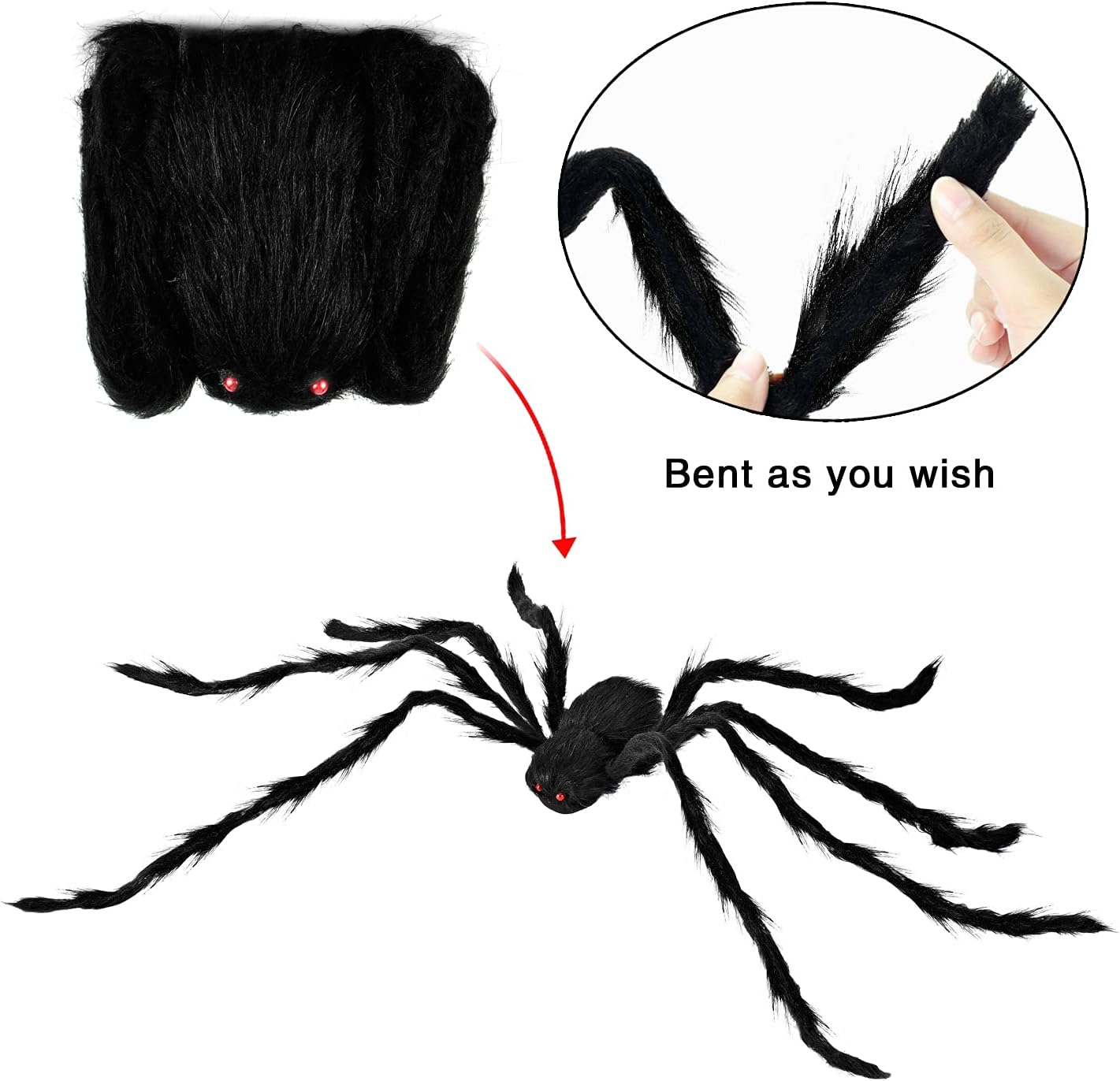 JOYIN 3 Pcs Halloween Spiders Outdoor Decoration, Halloween Decor Outside, 5 Ft Large Hairy Giant Multi Color Spider Set for Yard Lawn Porch Decor Indoor Haunted House Scary Prop（59″Black）