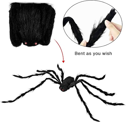 Miniatura 3 de JOYIN Paquete de 3 arañas de Halloween de 5 pies, decoración de araña gigante de Halloween al aire libre, araña negra falsa grande, enormes arañas