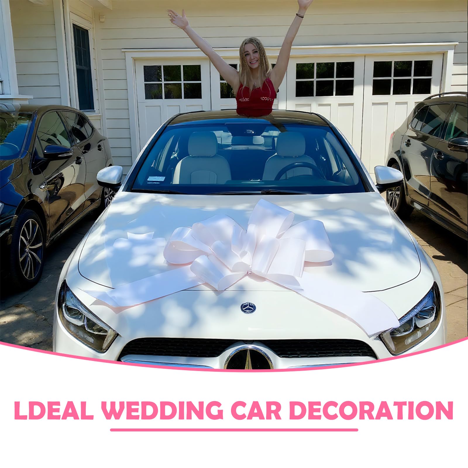 Grand Nœud Cadeau Blanc 76 cm pour Voiture Mariage avec Ventouses et Ruban Adhésif Double Face