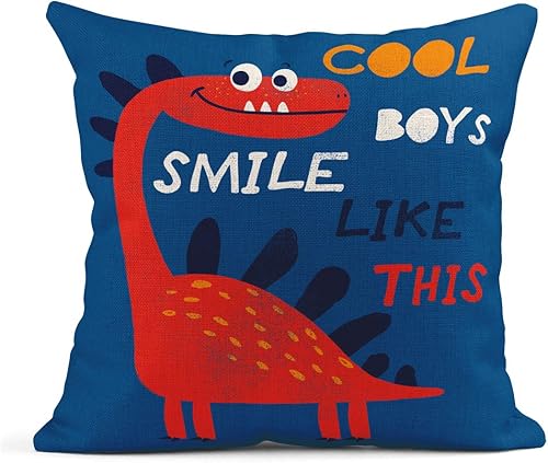 Miniatura 3 de ArtSocket Juego de 4 fundas de almohada con diseño de cabeza de dinosaurio, diseño de cabeza de dinosaurio, decoración de bebé, fundas de almohada