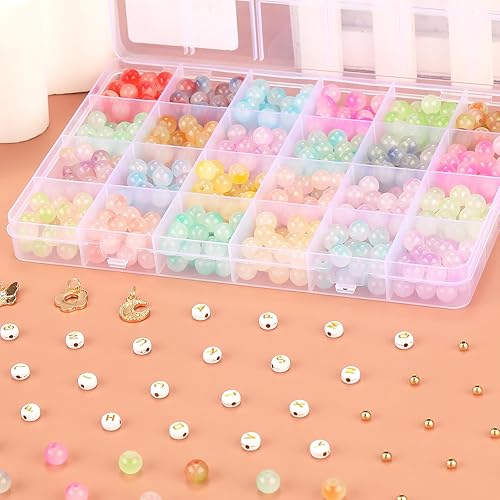 Vista 44 de Juego de 2600 cuentas de poni, juego de cuentas Kandi arcoíris de 18 colores, kit de fabricación de joyas de plástico mate multicolor para Rainbow