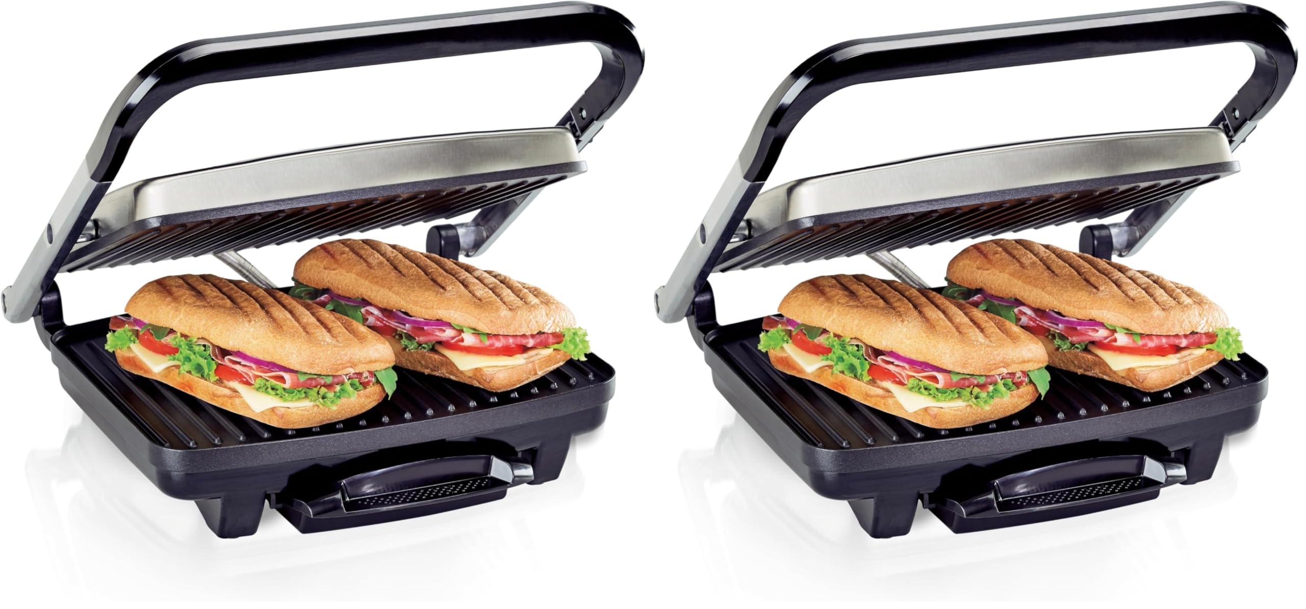Hamilton Beach Panini Press,Sandwich Maker &amp; Electric Indoor Grill,Upright Storage,PFAS-Free Nonstick Easy Clean Grids,Stainless Steel (25410),(Pack of 2)