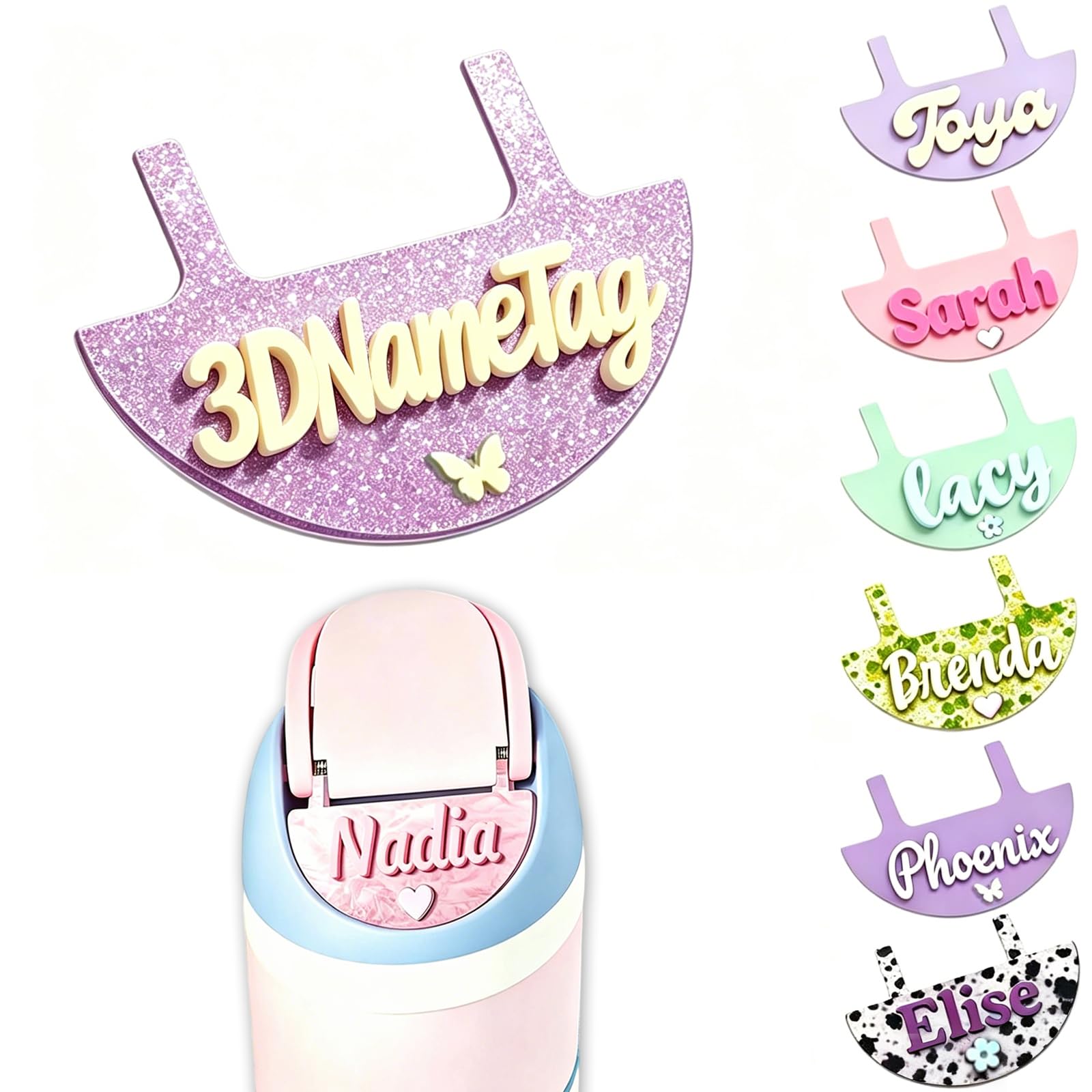 RSQGT Personalised Owala Name Plate, Custom 3D Name Freesip Topper, Premium Lid Decoration, Accessories with 20 Colours & 4 Label Styles, Decorative Tag for 24oz 32oz 40oz (owala water bottle)