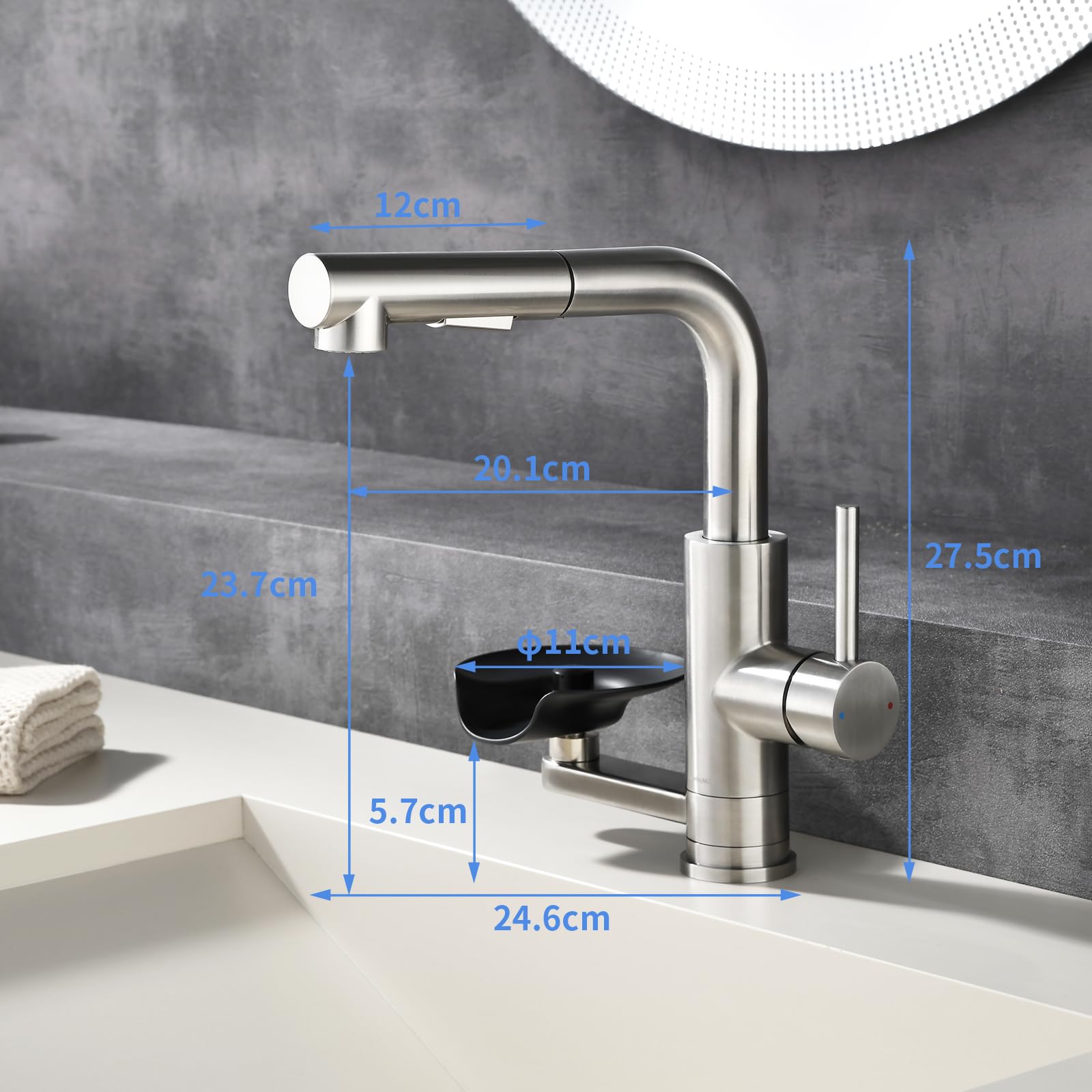 Küchenarmatur LakeBayMZC mit Glasspüler Ausziehbar Dual-Auslauf 360°-Drehung, Wasserhahn Armatur Küche Spültischarmatur 304 Edelstahl Gebürstet