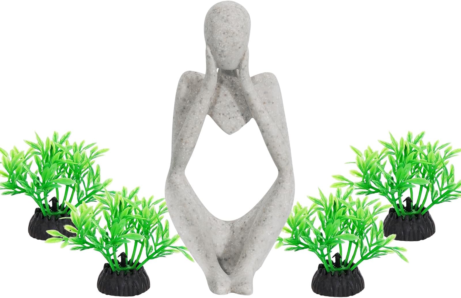 Meditation Buddha Statue Aquarium Decor with Small Plastic Grass Fish Tank Ornament for Betta, Goldfish, and Freshwater Tanks
