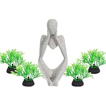 Meditation Buddha Statue Aquarium Decor with Small Plastic Grass Fish Tank Ornament for Betta, Goldfish, and Freshwater Tanks