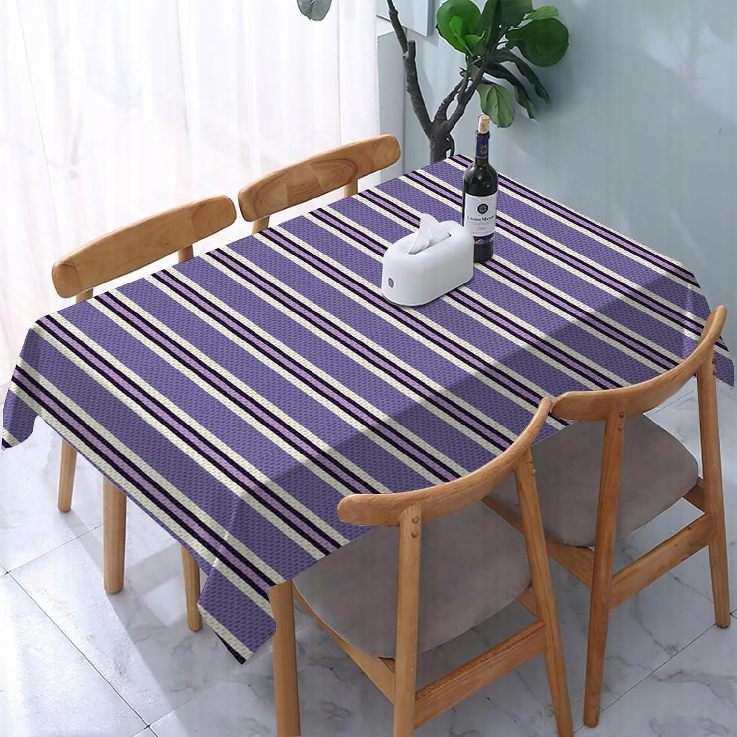 Mantel Mesa Rectangular Rayas, Manteles Antimanchas Morado, 3D Impresión Mantel Impermeable Lavable para Cocina Salón Comedor, 140x300 cm Q.P1880
