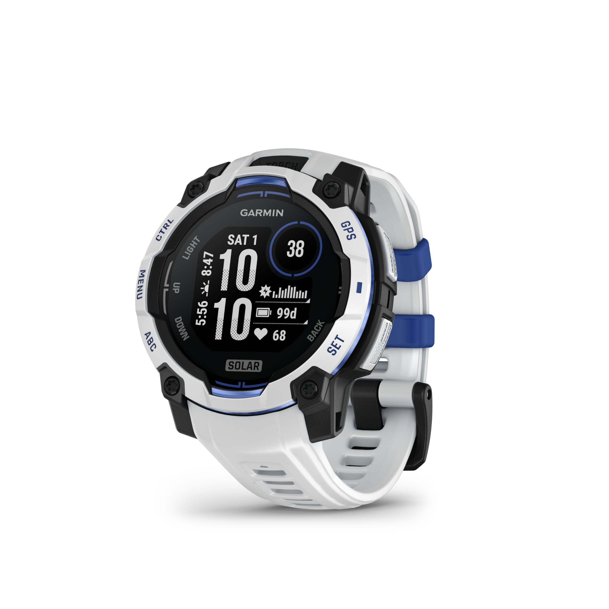 Garmin Instinct 3 Solar, 45 mm, GPS-Multisport-Smartwatch, Steinweiß | MIP Display, bis zu 28 Tage Akkulaufzeit, vorinstallierte Sport-Apps, LED-Taschenlampe, Garmin Pay, Silikonarmband
