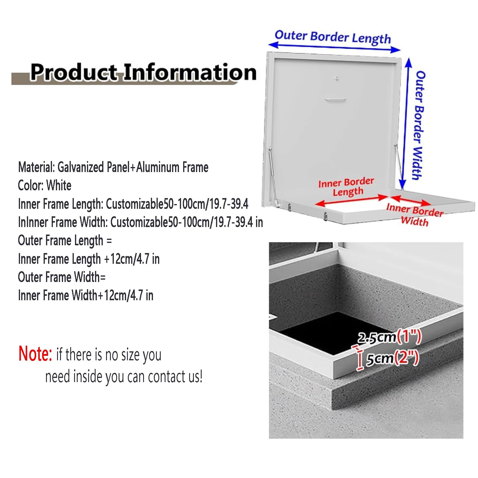 Biała osłona luku dachowego – ocynkowane drzwi wejściowe do piwnicy z ramą ze stopu aluminium, hydrauliczna dźwignia i uchwyt, 55 x 70 cm, pokrywa szybu dachowego dla łatwego dostępu do piwnicy