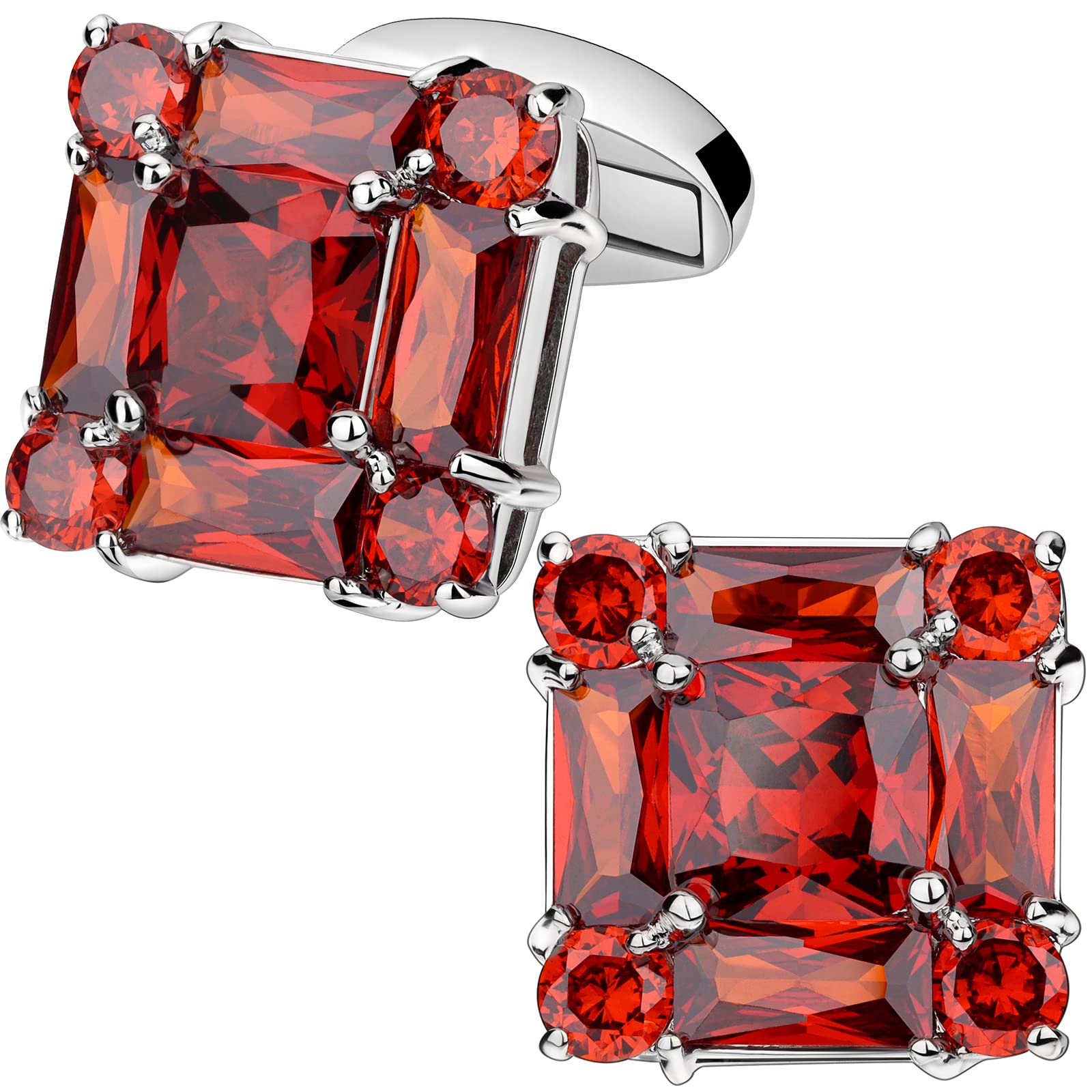 HAWSON Gemelos brillantes para camisa de hombre para traje, en caja de regalo, a juego con corbata sólida en rojo, blanco, negro y azul fácilmente, diseñados, Metal, no conocido