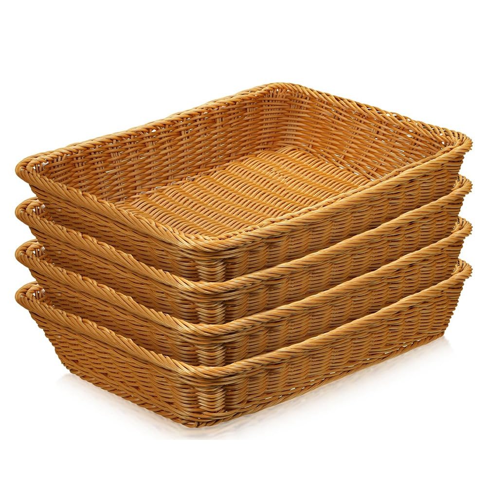 Hndhbfgrt Bread Baskets Woven Serving Basket, Fruit Baskets Food Serving Holders Rectangle Rattan Display Trays for Bread Food