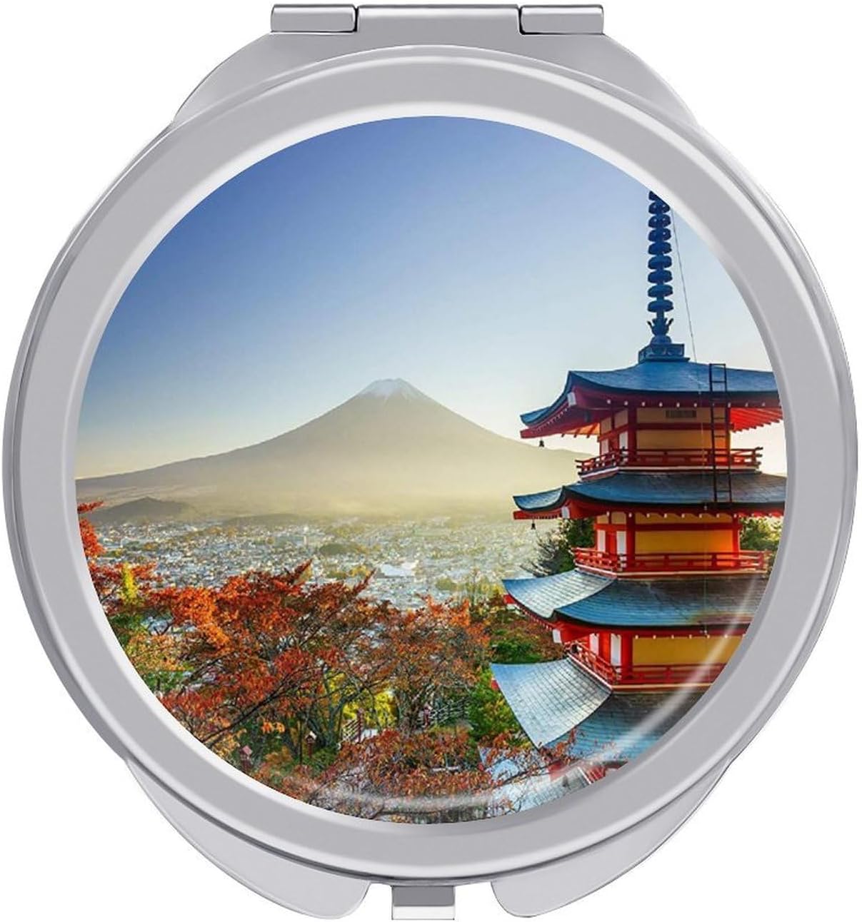 Japan Mount Fuji Landscape Pocket Mirror Compact Travel Makeup Mirror for Purse Round Portable Folding Mirrors Small Double-Sided Vanity Mirrors for Women Gift